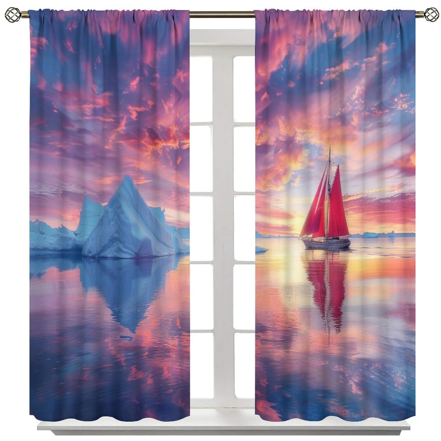 TOWINSFB Beautiful Ocean Scenery Blackout Curtains for Living Room Bedroom, Fantasy Nature Nautical Sailboat Window Curtains Rod Pocket Thermal Insulated Window Drapes, 2 Panels, Each 21W x 45L