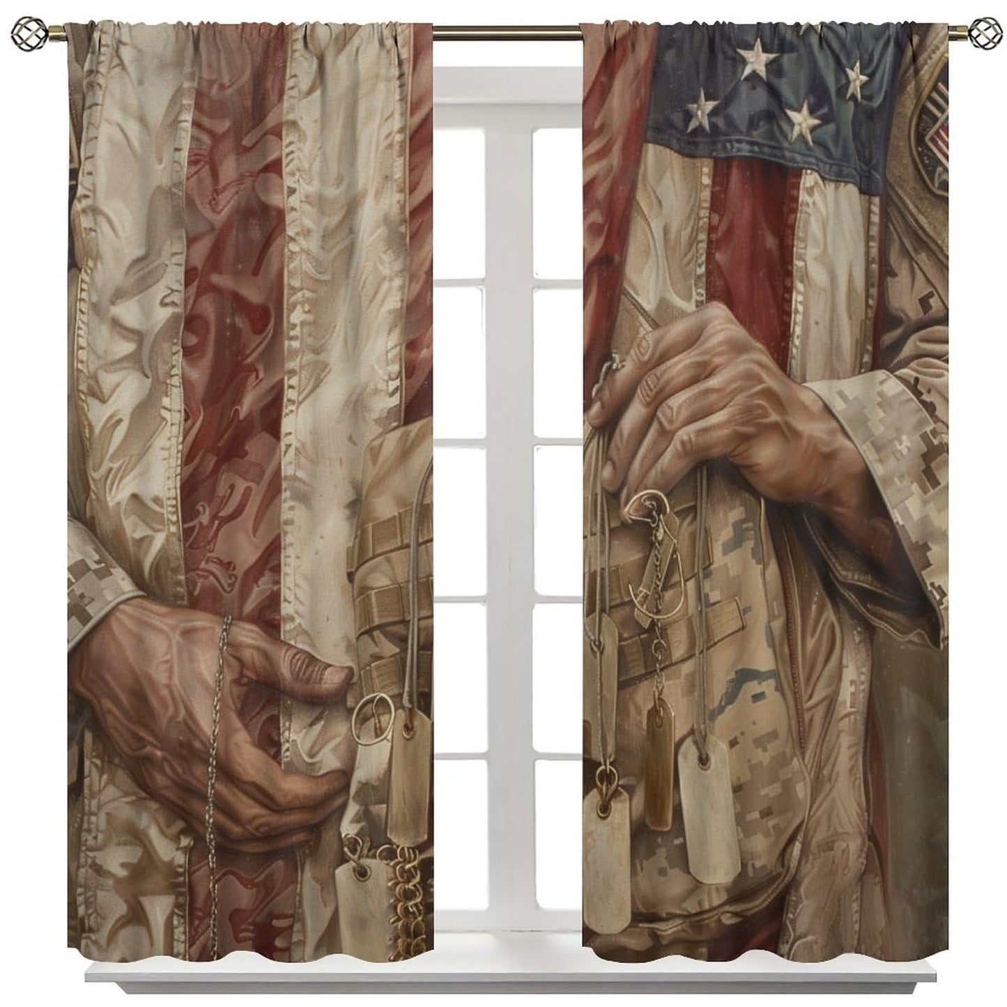 TOWINSFB Military Soldier American Flag Blackout Curtains for Living Room Bedroom, Retro Camouflage USA Patriotic Window Curtains Rod Pocket Thermal Insulated Window Drapes, 2 Panels, Each 21W x 63L