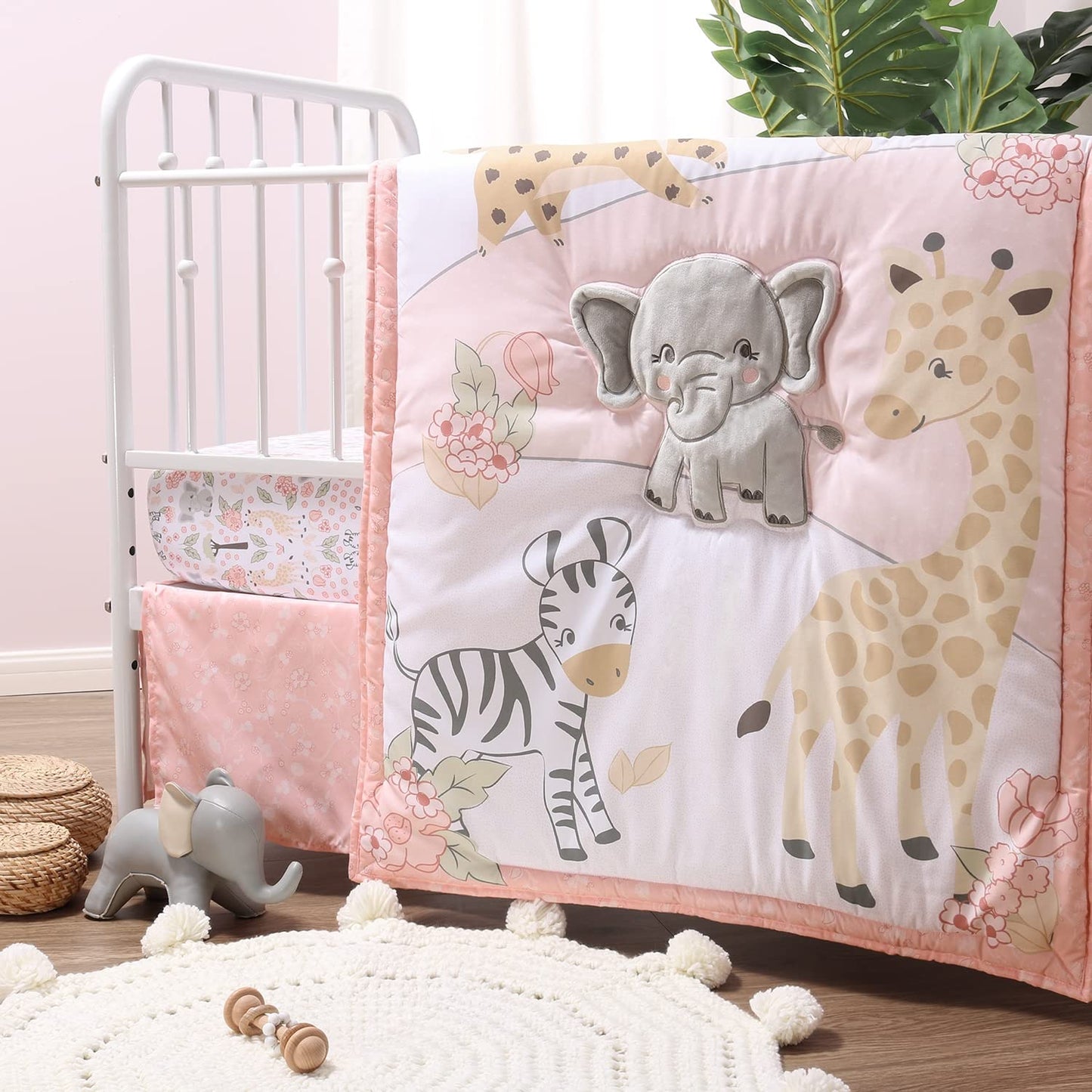 The Peanutshell 3 Piece Baby Crib Bedding Set for Girls - Newborn, Infant & Toddler Nursery Bed Set Decor with Fitted Crib Sheet, Dust Ruffle, Crib Comforter - Wildest Dreams