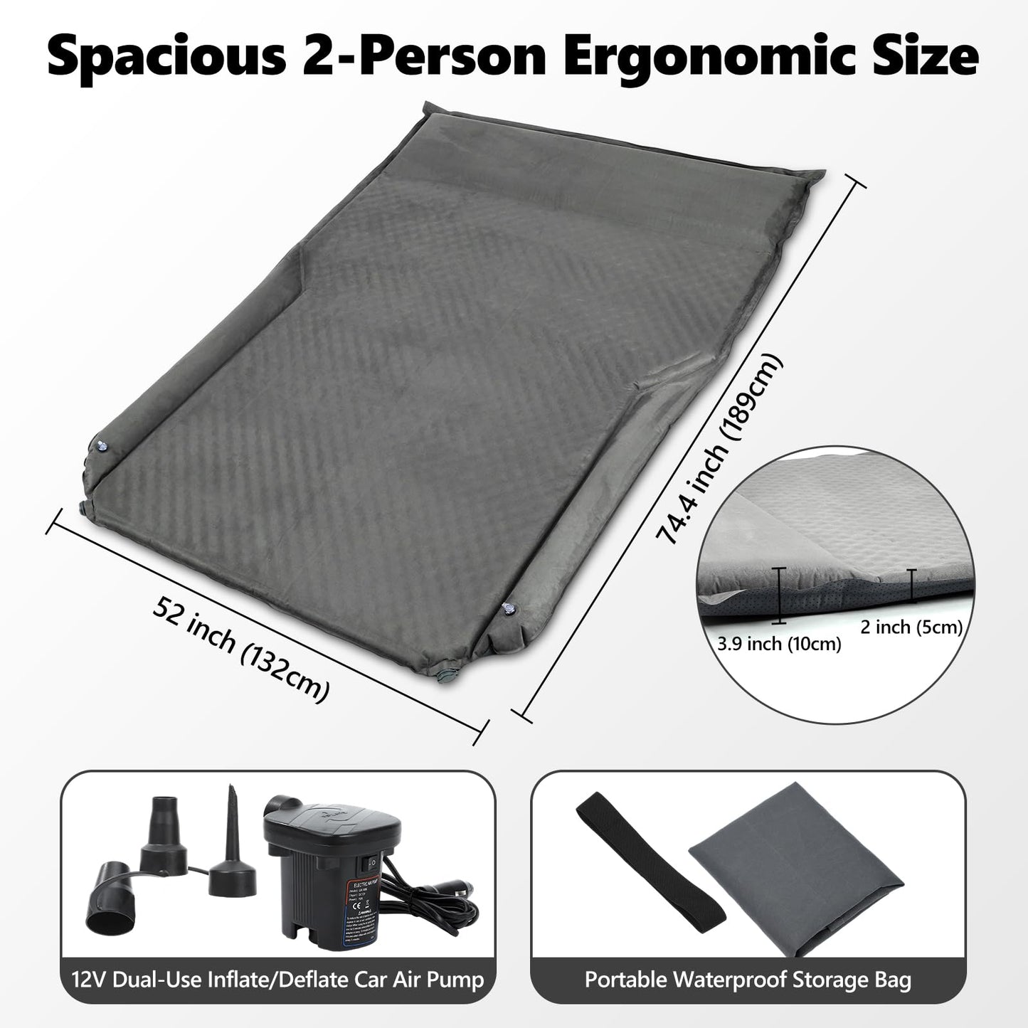 Ocryneiy Universal SUV Air Mattress – Inflatable Car Bed for Camping with Anti-Collision Side Guards,Dual Safety Valve,12V Car Pump & Carry Bag, Fits SUV MPV Sedan for Travel Nap, Gray