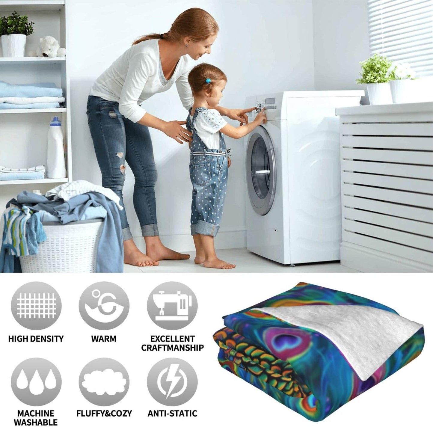 Peacock Blanket, Gifts for Women, Feather Soft Lightweight Throw Blankets for Kids Girls, Travel Bed Living Room Decor, 50x60in