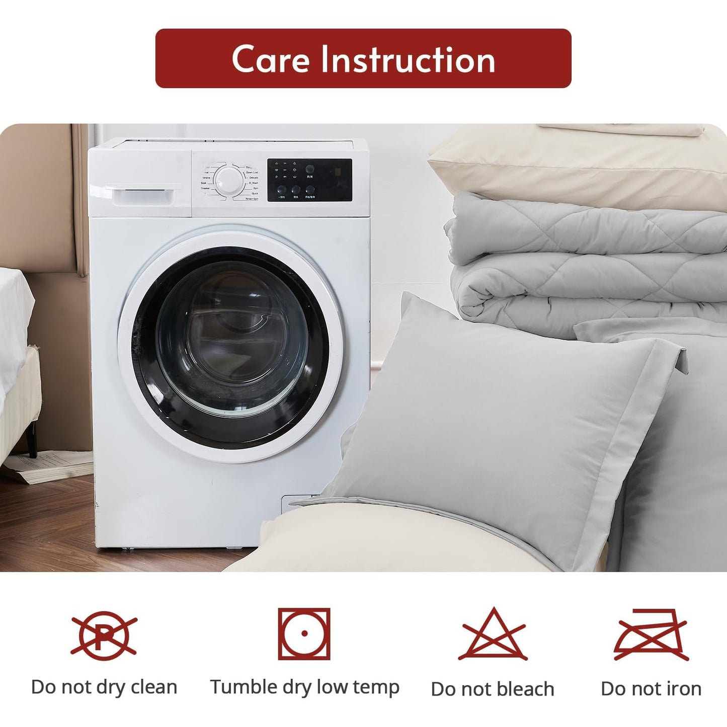 MUXHOMO 7 Pieces California King Comforter Set, Reversible Bed in a Bag Cal King Size, All Season Bedding Set with Comforter, Flat Sheet, Fitted Sheet, Pillowcases & Shams, Light Grey & Beige
