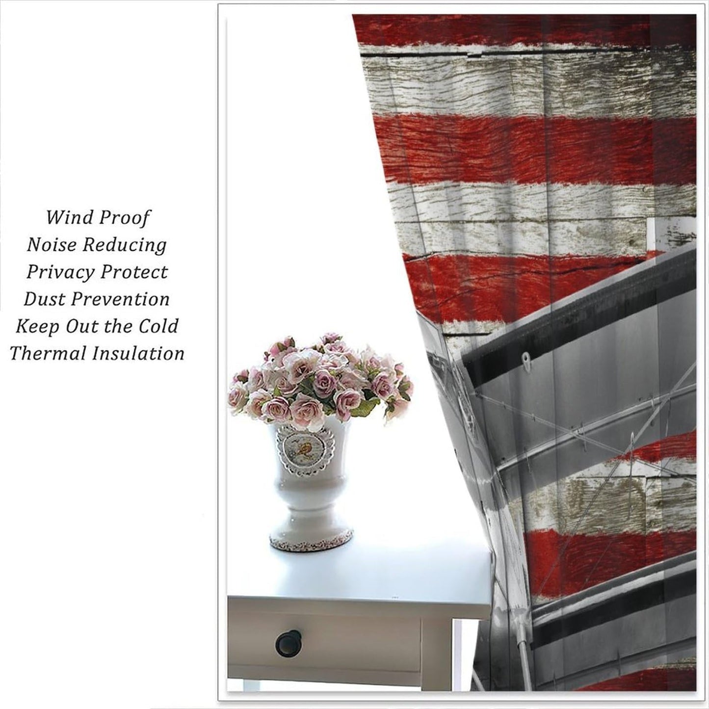 AAVEUP Airplane Curtains Retro Rustic American Flag Old Military Combat Aircraft Windows Treatments Rod Pocket Drapes for Kids Boys Teenager Living Room Bedroom Kitchen 42x45in