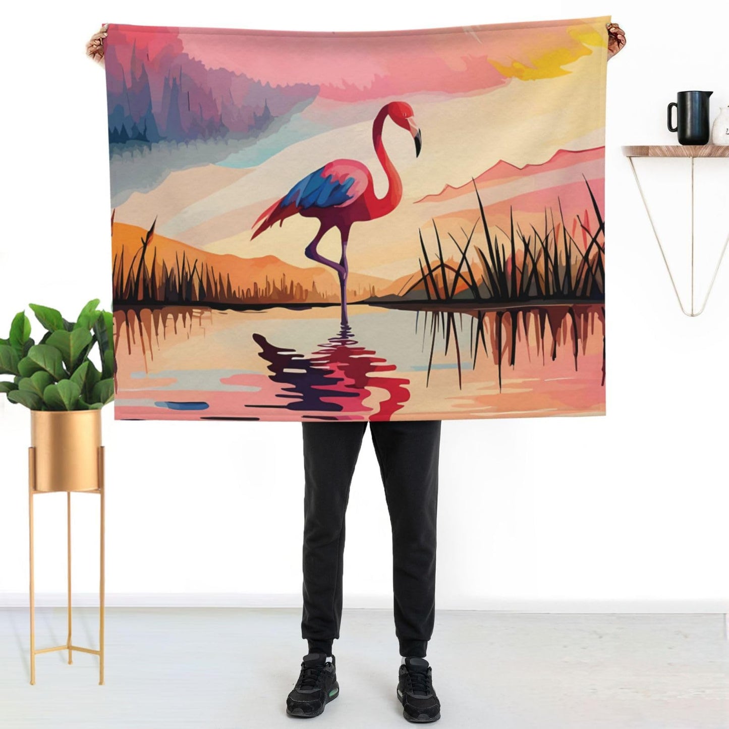 Jfniub Pink Cute Flamingo Modern Art Boho Blanket Throw Bedding Room Decor Flannel Blankets for Bedroom Living Rooms Warm All Season 50"X40"