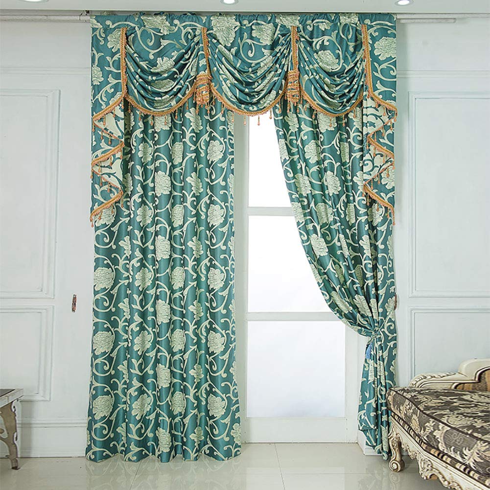 BOYOUTH Jacquard Swags Waterfall Curtain Valance,European Style Rod Pocket Top Valances for Living Room,Bedroom,Light Blue,78 Inches Width,1 Panel