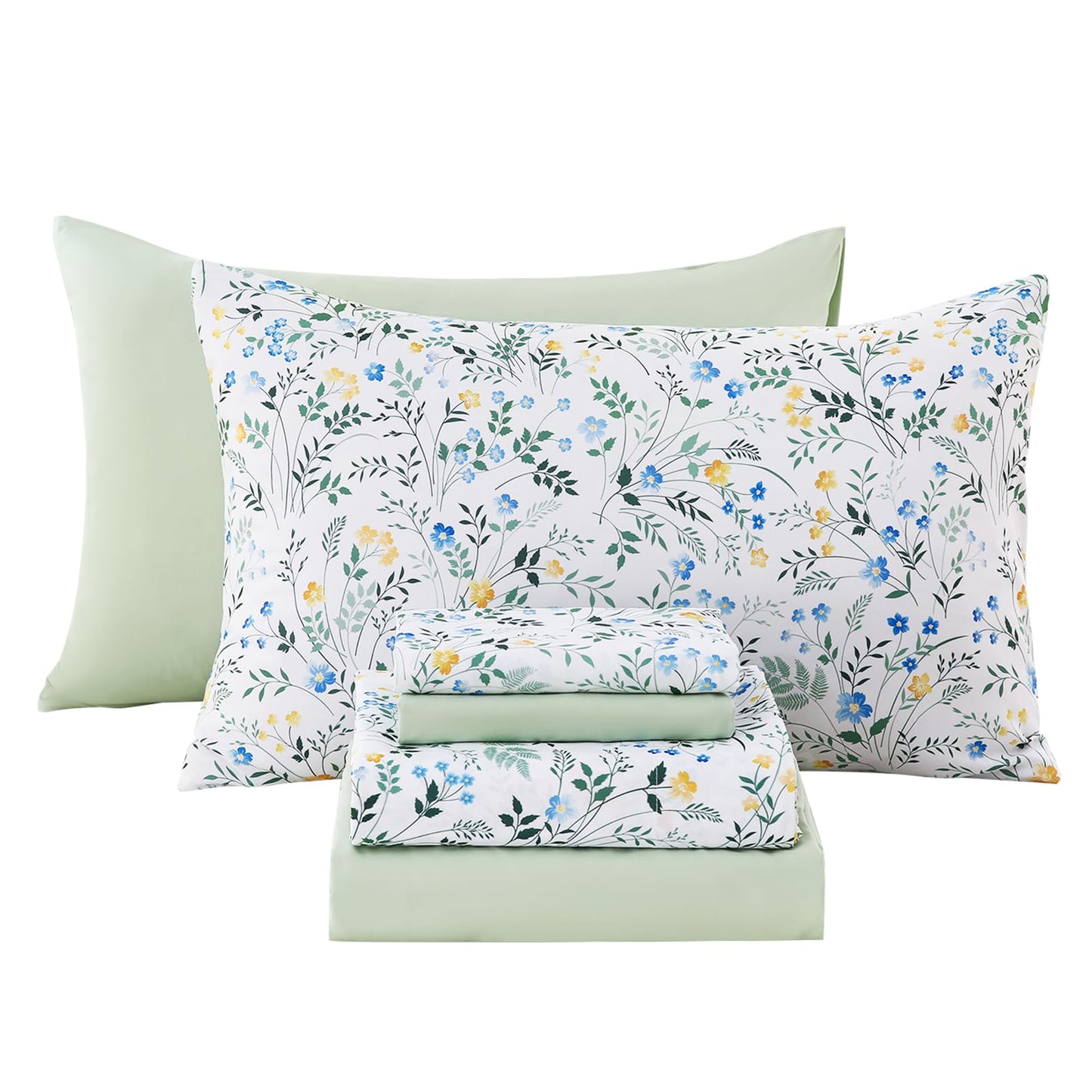 Swiftify Botanical Queen Bed Sheets Set 6-Piece, Boho Floral Brushed Microfiber Sheets, Cooling Bed Sheet Set, Soft & Breathable, 16' Deep Pocket Fitted Sheet & Pillowcase Set, Springfield Flowers