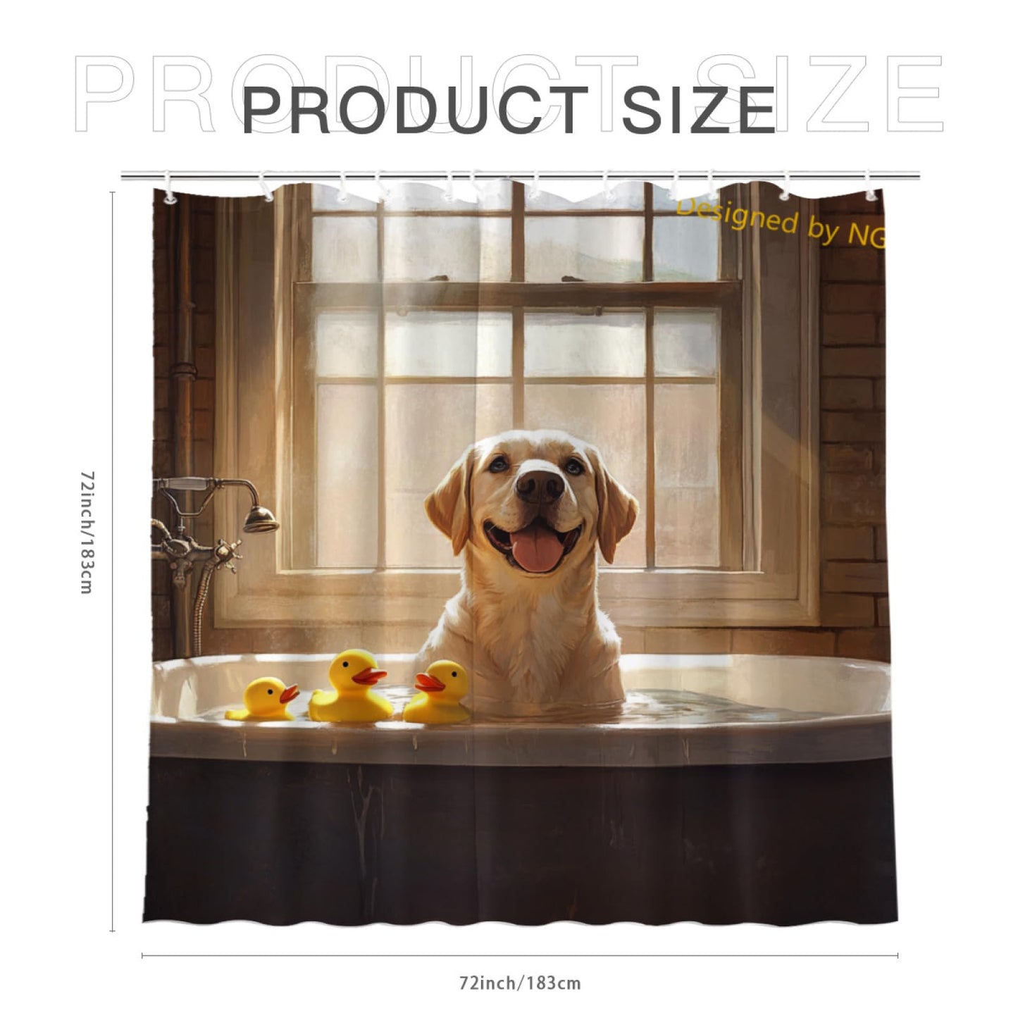 NGZ Funny Labrador Retriever Taking Shower with Rubber Ducks Shower Curtain Durable Waterproof Fabric Bathtub Sets Home Fabric Bathroom Shower Curtain Set with Hooks 72x72 Inch