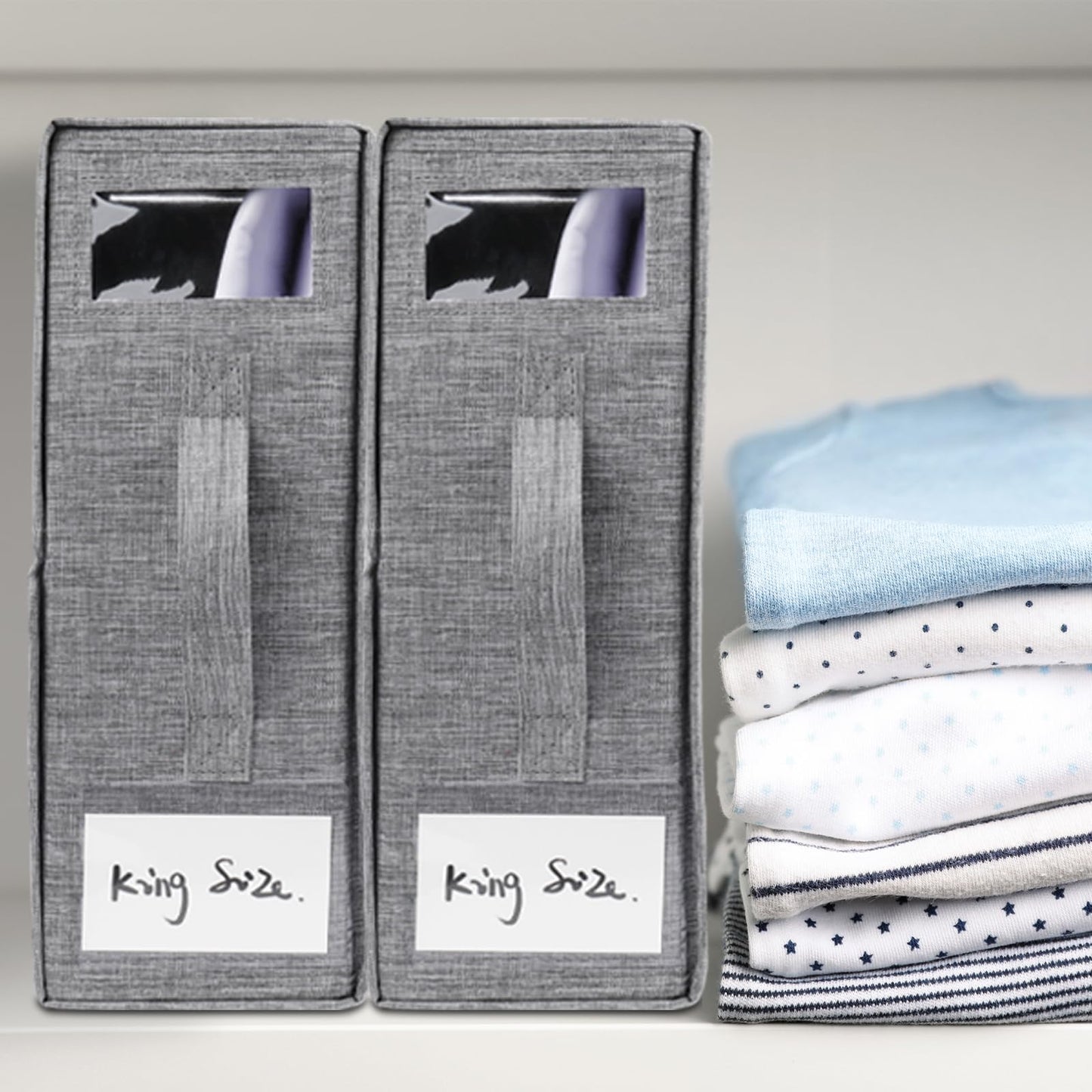 Cosybreeze Bed Sheet Organizers and Storage, Foldable Bed Sheet Set 4 Pack Twin/Full/King/Queen Size Organizing Bedding Container Linen Closet Organizer for Duvet Covers Clothes Towels, Grey