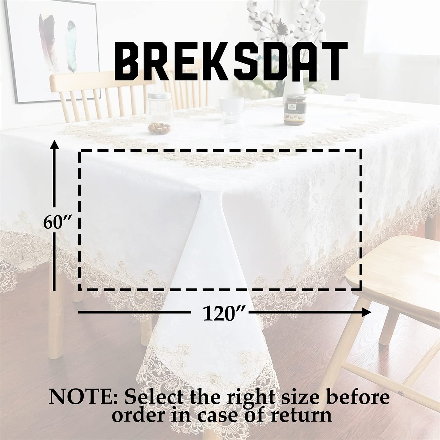 BrekSdat Lace Tablecloth Fabric Washable Off White 60x120inch