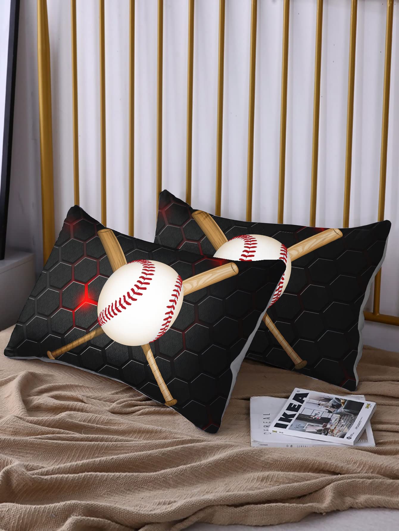 HOSIMA Baseball Fitted Sheet Set for Boys Teens Beddroom Decor,Boys Sports Cool Baseball Pattern Bedding Set,Fitted Sheet Set Full Size with 2Pillowcases.