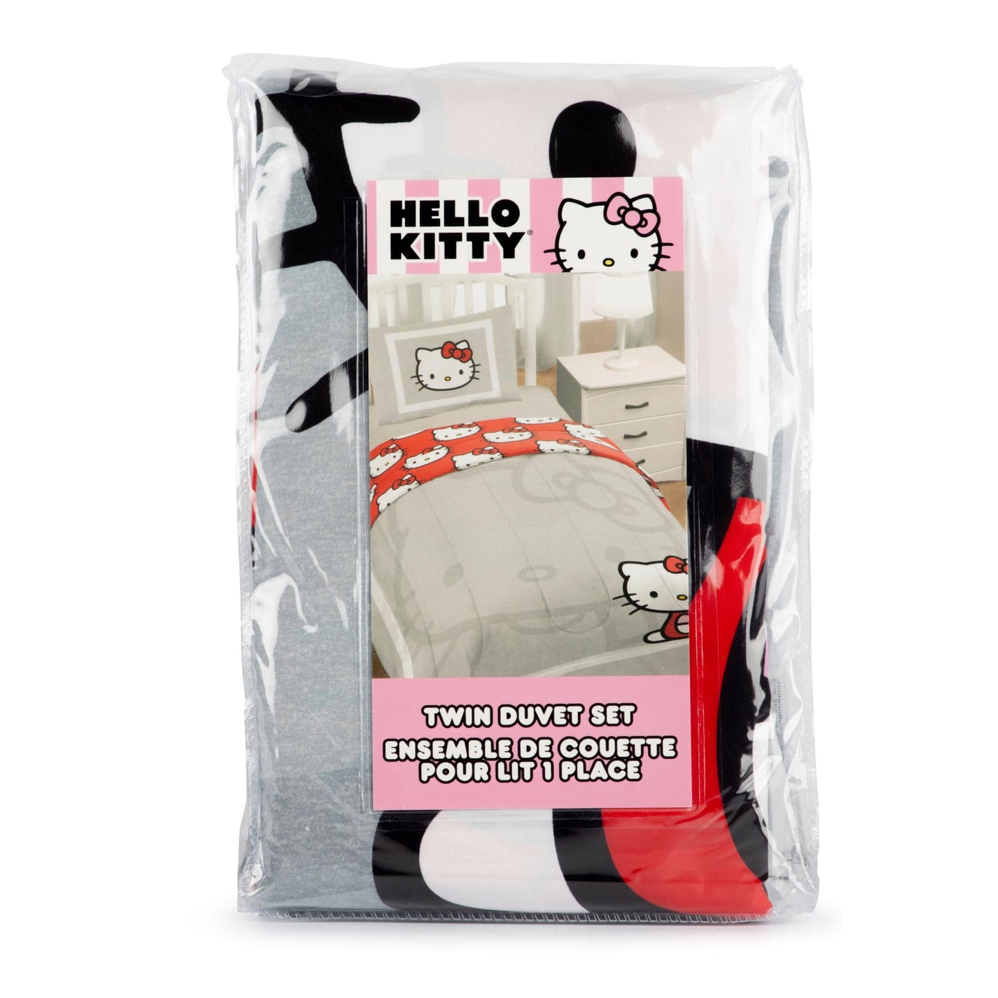 Jay Franco Duvet Cover Set – 2 Piece Comforter Cover and Sham Set, Super Soft Cozy Bedding (Insert Not Included) Grey - Hello Kitty, Twin