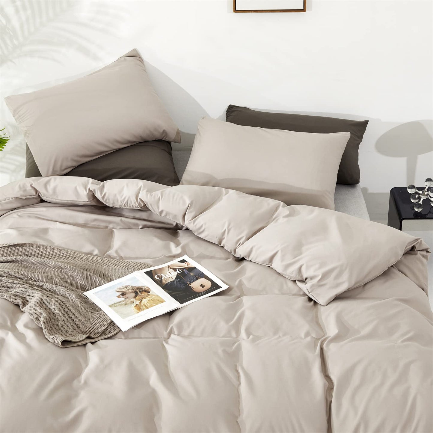 Luxlovery Beige Khaki Comforter Set Queen Beige Bedding Set Oatmeal Blanket Quilts Solid Cream Khaki Taupe 3PCS Queen Comforter Set Women Men