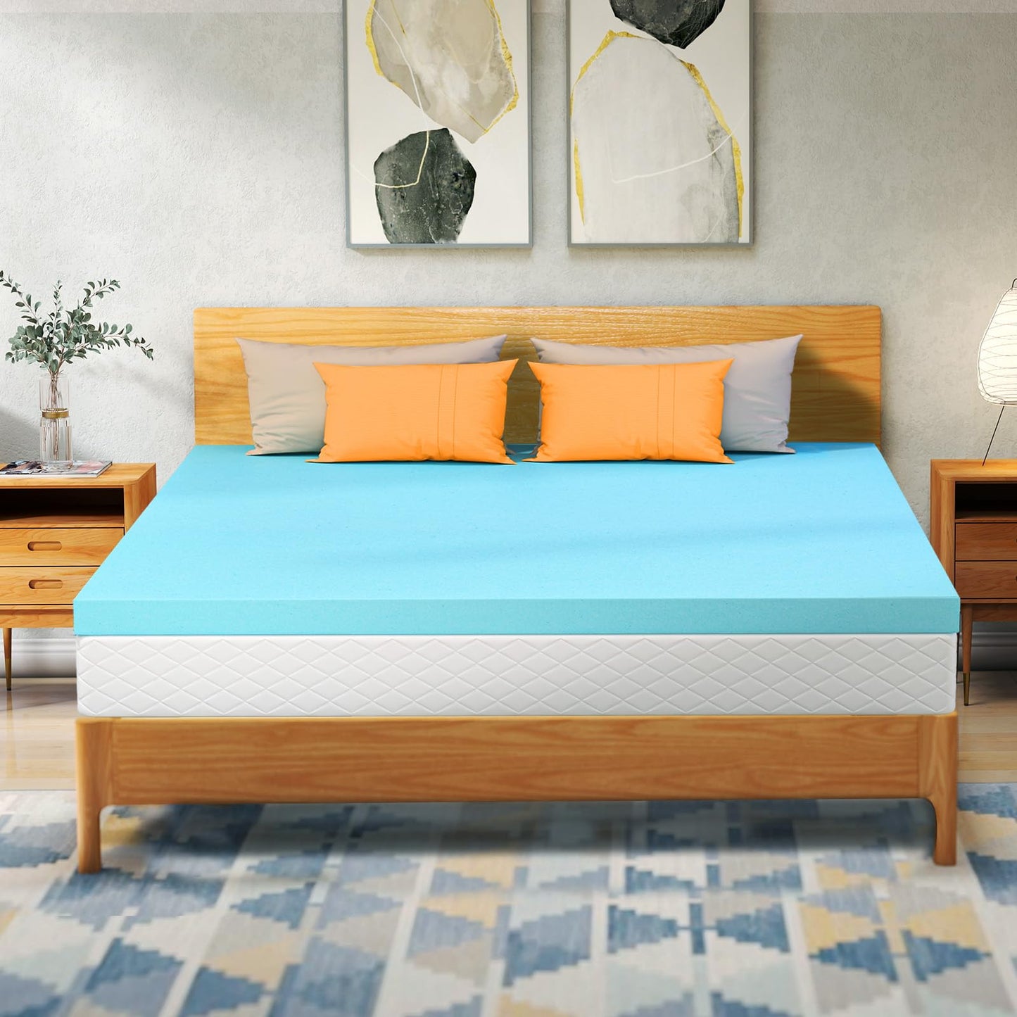 VALUXE King Mattress Topper 3 Inch Cooling Gel Memory Foam, CertiPUR-US Certified Topper & Pad for Back Pain Relief, Soft Breathable Bedding with Pressure Relief (Blue)