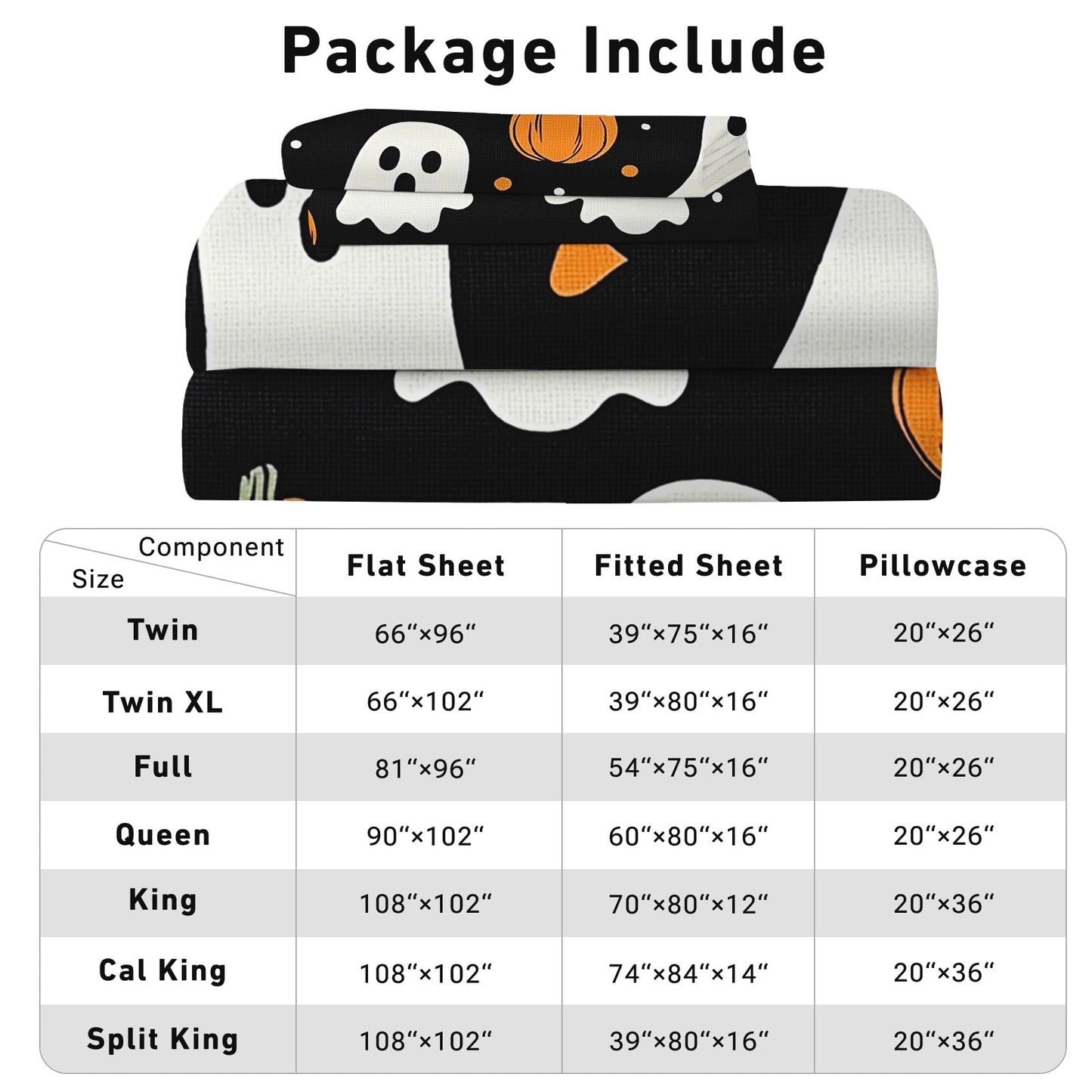 Halloween Sheets Twin Size - Cartoon Ghost Pumpkin Bed Sheet Set - Deep Pocket Soft Microfiber Bedding Set 3 Piece - Fitted Flat Sheet Pillowcase - Halloween Bedroom Decor & Gifts