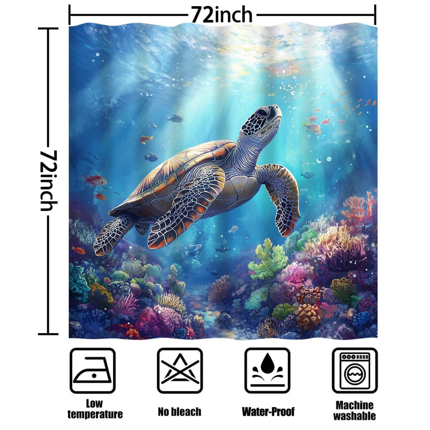 iTapnoom Sea Turtle Shower Curtain,Ocean Tropical Fish Coral Marine Life Teal Blue Shower Curtain Set for Bathroom Decor, Washable Waterproof Fabric with 12 Hooks Accessories, 72x72 inche