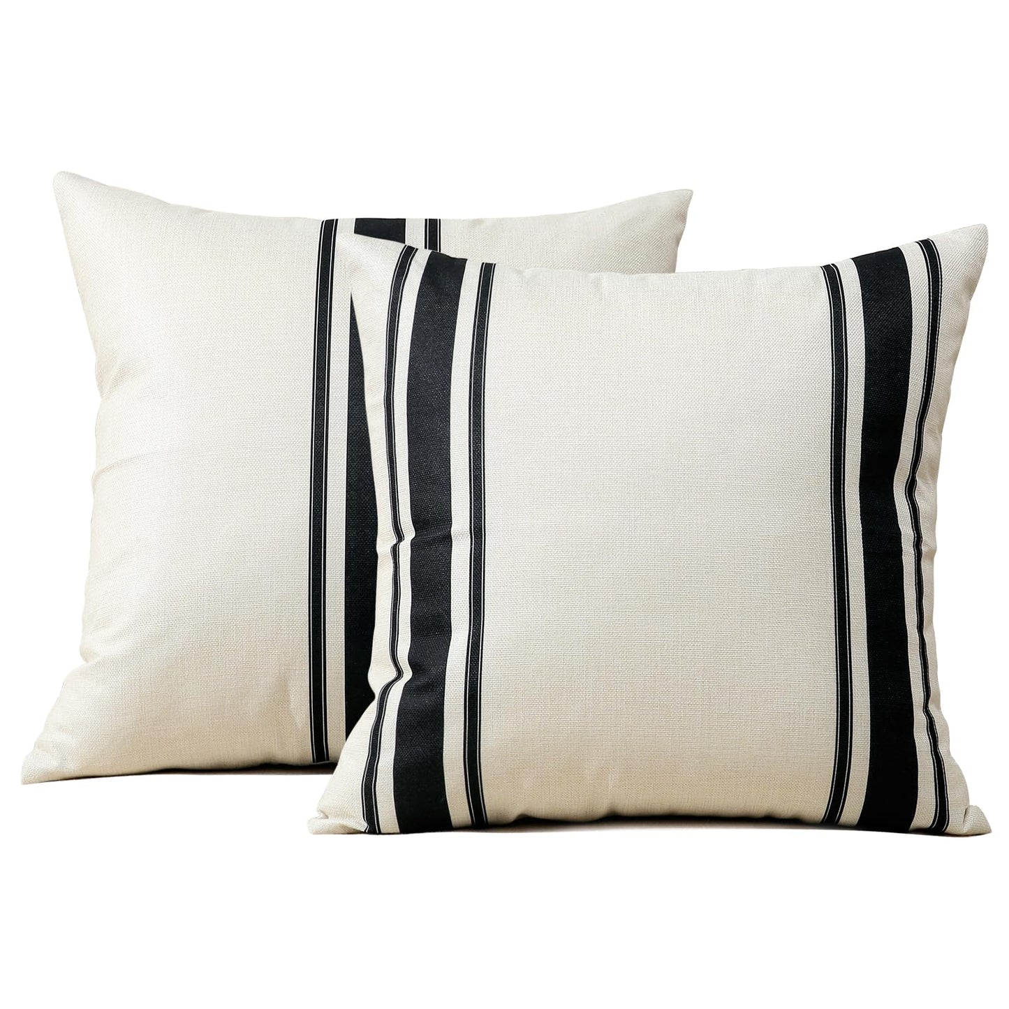 OTOSTAR Pack of 2 Outdoor Waterproof Decorative Pillow Covers 20x20 Inch Linen Geometry Pillowcases Cushion Case Garden Throw Pillow Covers Pillows Shell for Patio Furniture Couch Tent Balcony (Black)