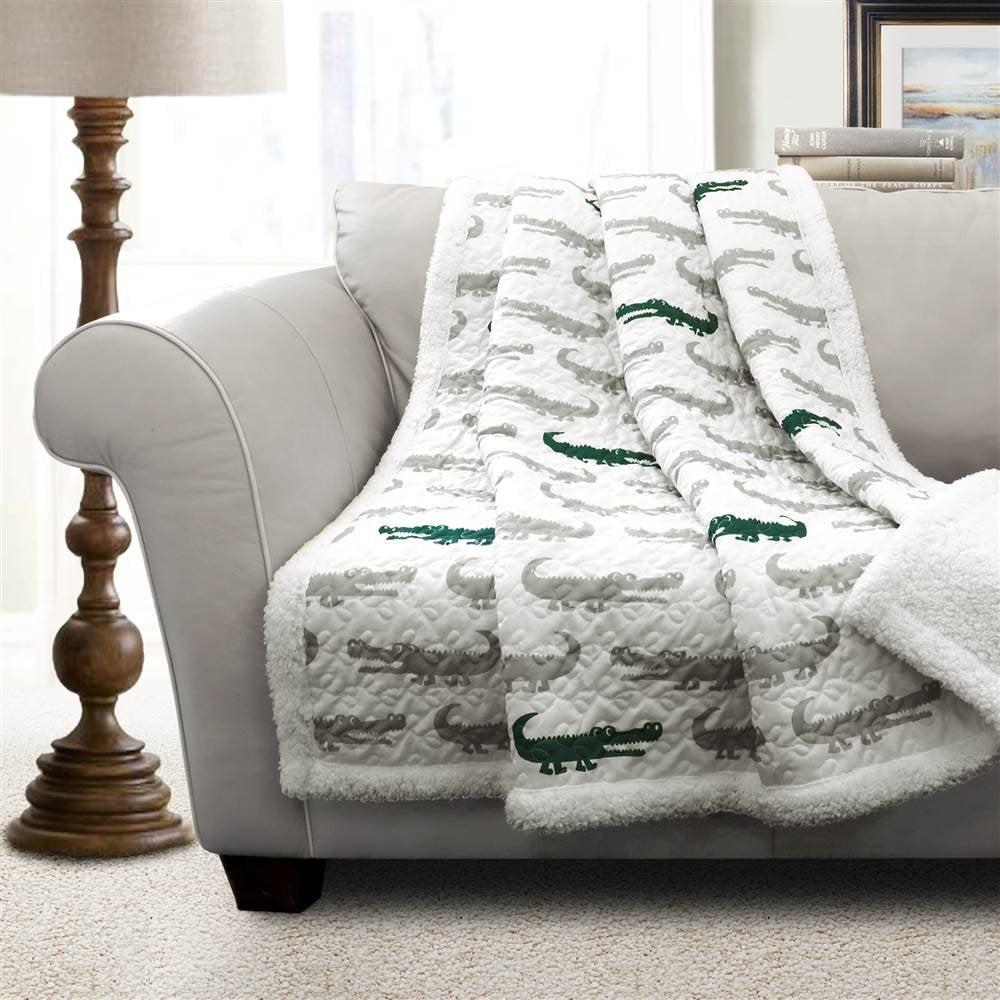 Lush Decor 16T000550 Alligator Sherpa Throw, 60" x 50", Gray/Green