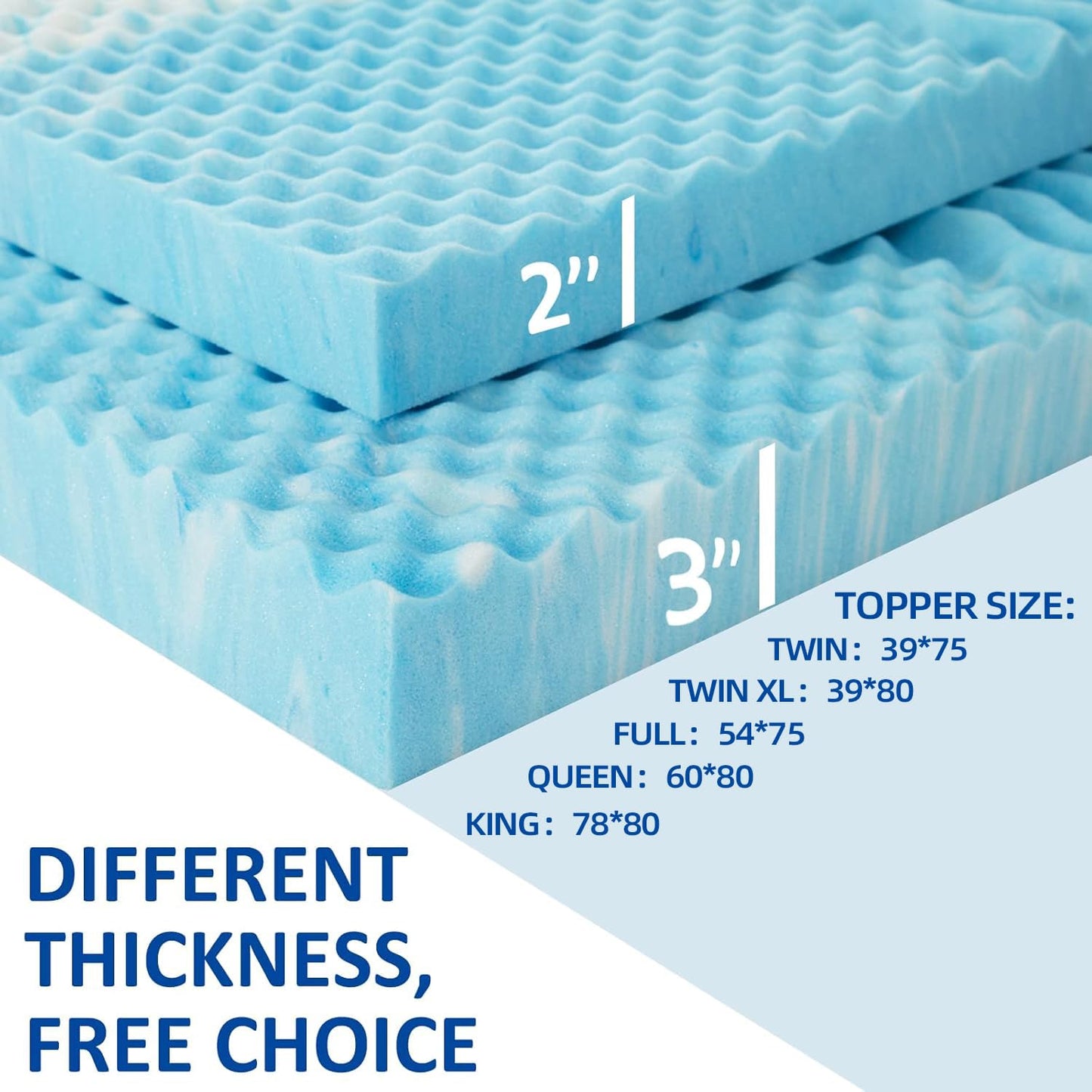 SINWEEK 2 Inch Mattress Topper 5-Zone Memory Foam Mattress Topper Pressure Relief Soft Mattress Pad, CertiPUR-US Certified, Twin Size Blue