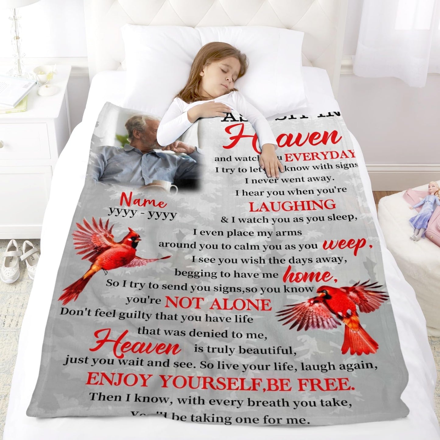 D-Story Custom Memorial Blanket with Photos in Loving Memory for Loved Ones Lost: Made in USA, Personalized Picture Sympathy Remembrance Grief Gift Funeral for Daughter Son Father Mother Brothers