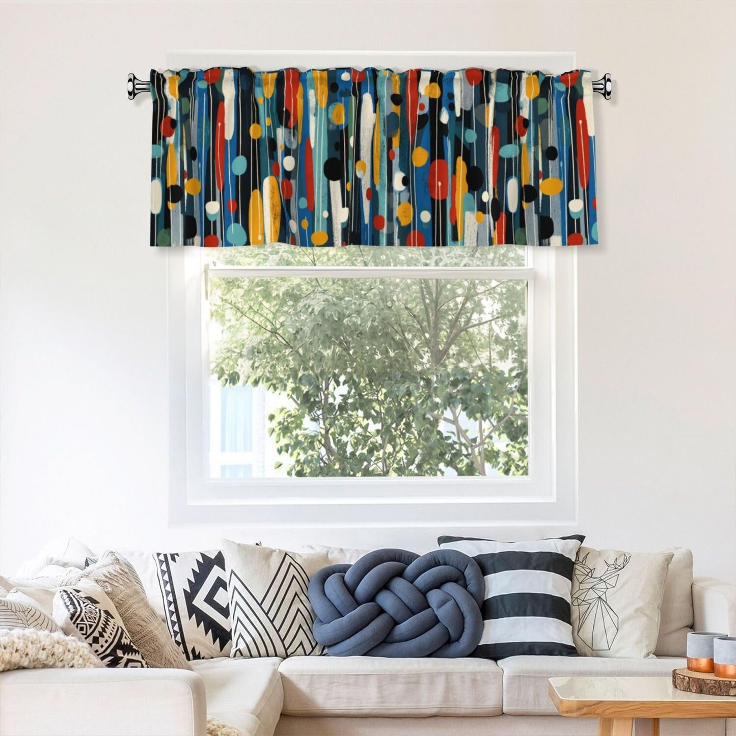 Ecixzyo Mid Century Valance Curtain Window Valance Treatment Decor Small Window Curtains for Bedroom Kitchen Bathroom Living Room 1 Panel 54x18in