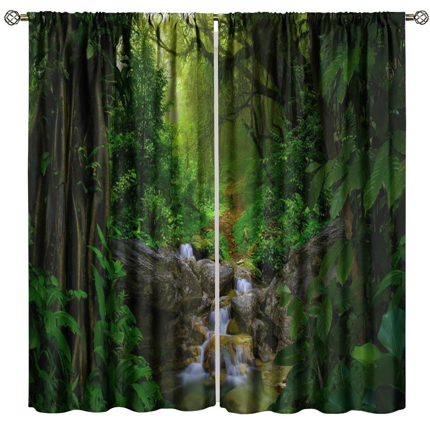 AuiMzoo Waterfall View Curtains, Tropical Forest Botanical Jungle Nature View, Bedroom Living Room Kitchen Blackout Curtains 21" W x 45" L