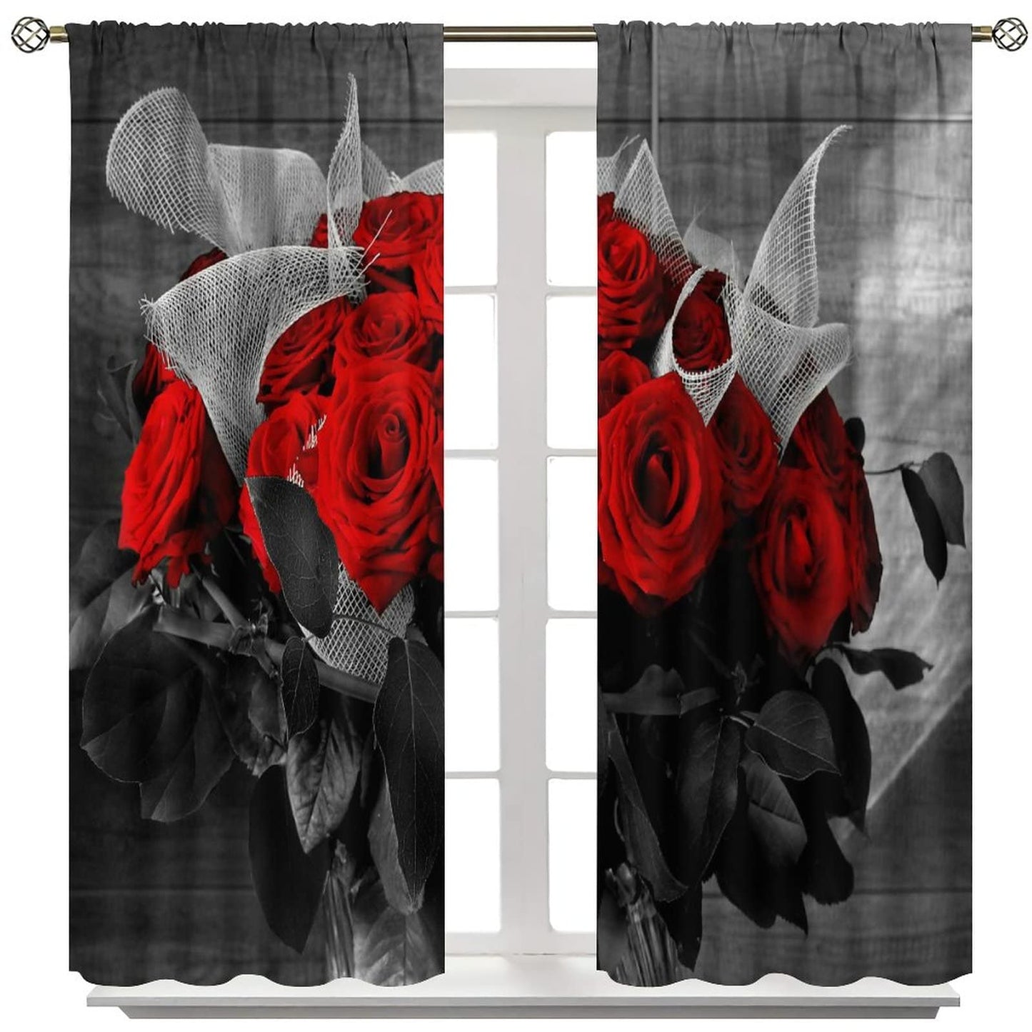 JESTRONRY Red Floral Curtains,Red Rose Wine Theme Romantic Flower Red Rose Window Treatments Curtains for Living Room Girls Women Bedroom Home Decor Blackout Drapes W42xL45in