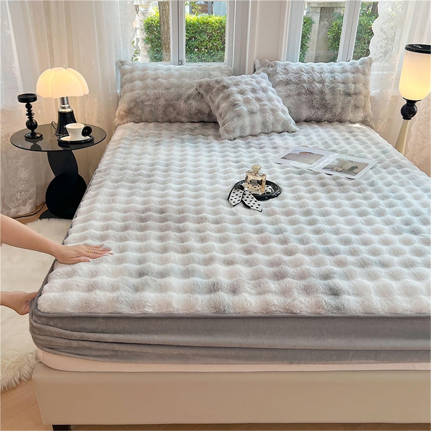 Elastic Bed Sheets, Plush Velvet Fitted Sheet, Winter Warm Thickened Fitted Sheet Bedspread, Soft Bedcover Mattress Cover with Elastic, Various Sizes(A,2*Pillow Cover)