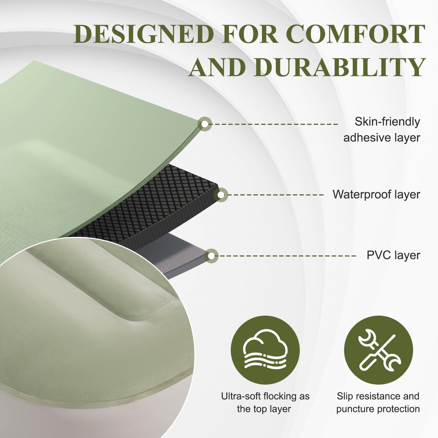 KMZ Inflatable SUV Air Mattress Thickened Flocking with Built-in Pump Self-Inflating Portable Sleeping Travel Bed Pad for SUV Truck Fast Inflation and Deflation (Green)