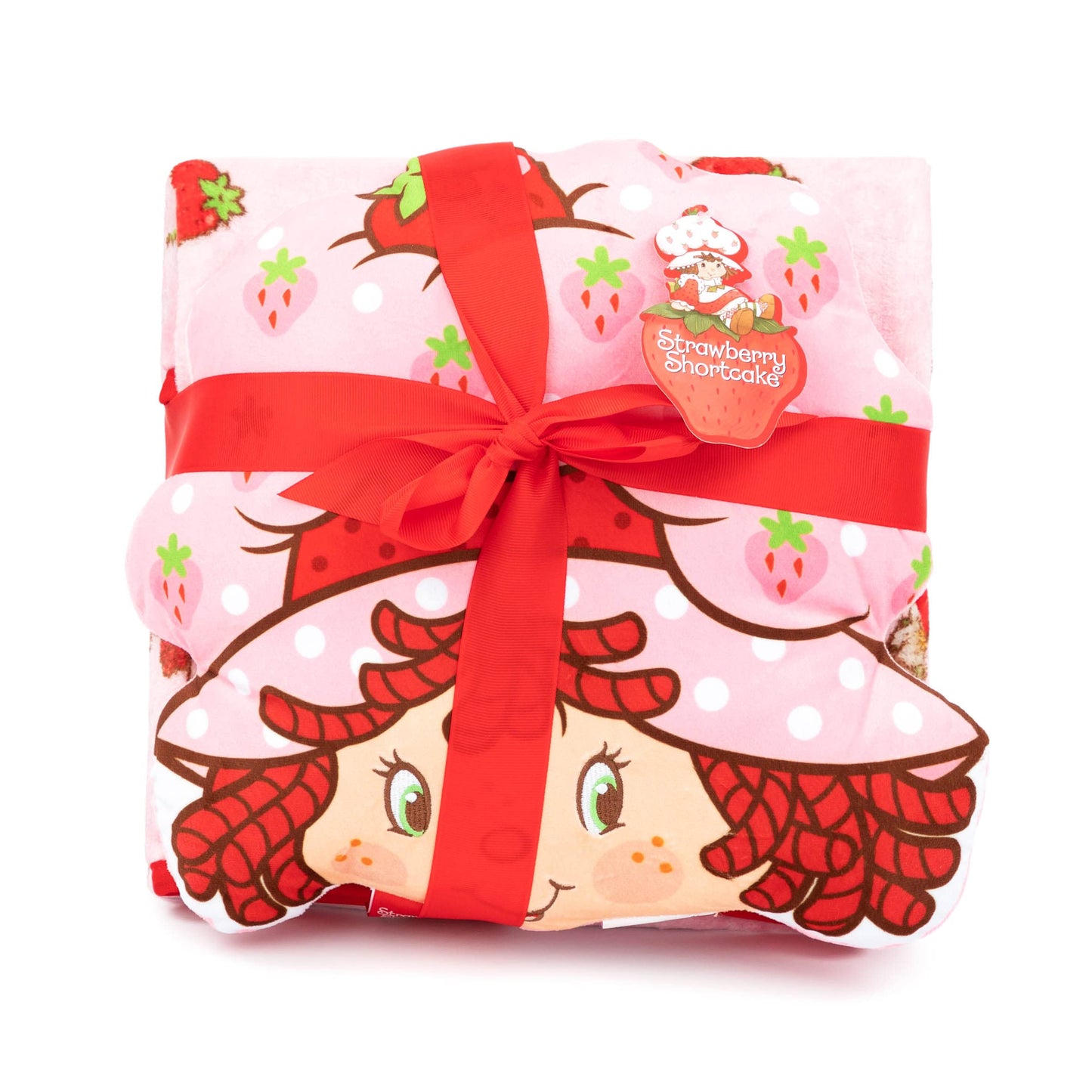 Jay Franco Strawberry Shortcake Fleece Blanket and Pillow Set, 40 x 50 Inch, Kids Super Soft Cozy 2 Piece Travel Set, Machine Washable, Fade Resistant, Non-Toxic, Gift for Kids (Official Product)