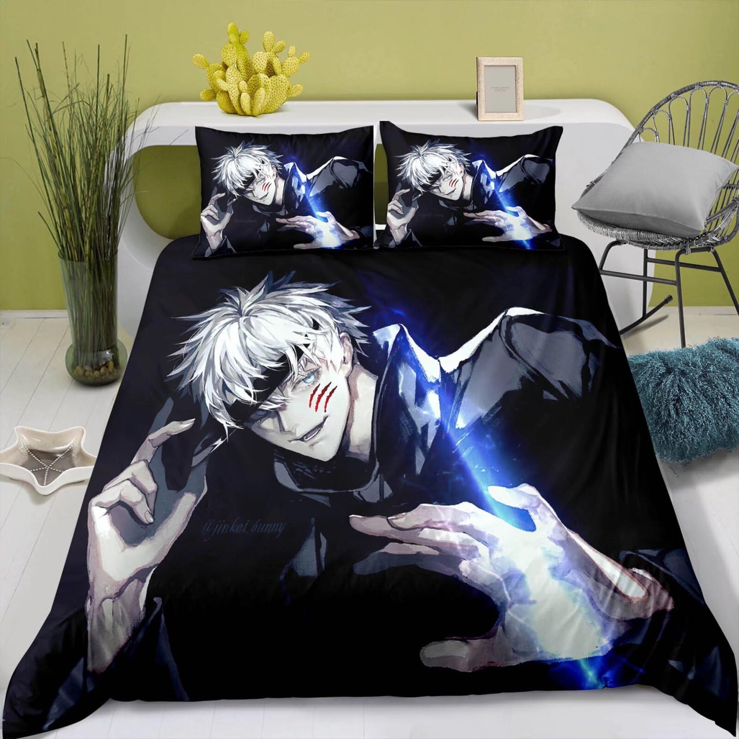 YJYP 3D Print Anime Bedding Sheet Sukuna Satoru Twin King Queen Full 3pcs Quilt Cover Pillow Cases Set
