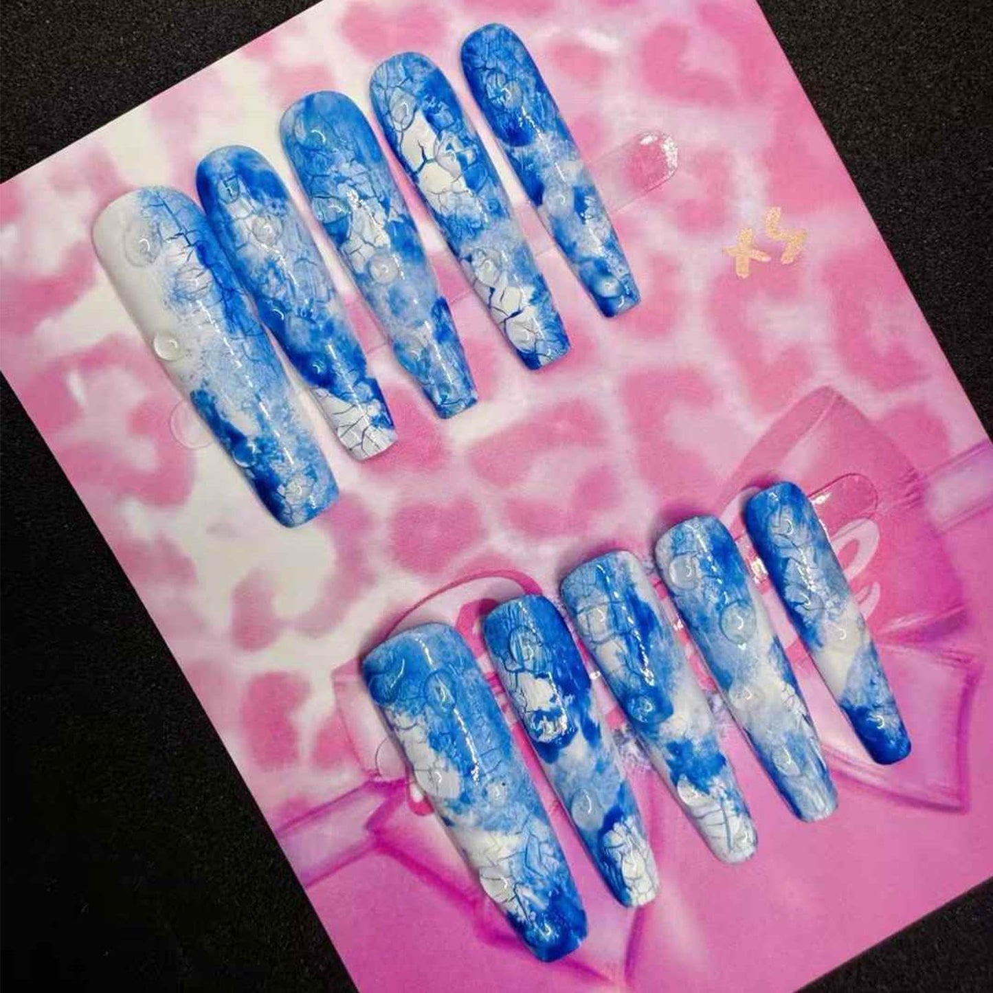 Handmade False Nails Short Press on Nails with 3D Art Dark Victorian Style Easy Apply Size S