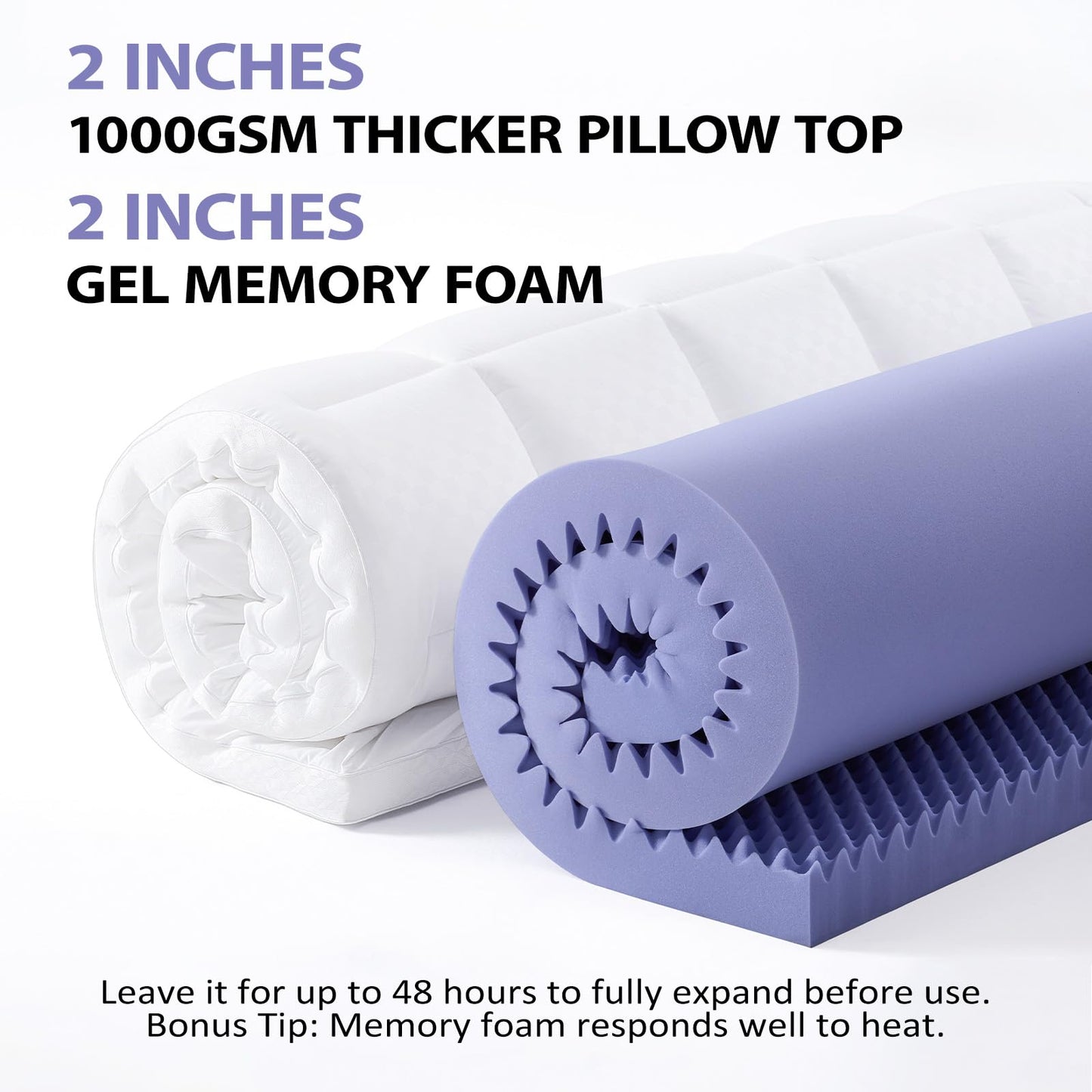 downluxe 4 Inch Queen Memory Foam Mattress Topper Pro Dual Layer 2 Inch Cooling Gel Egg Crate Memory Foam Plus 2 Inch Pillow Top Soft with Deep Pocket