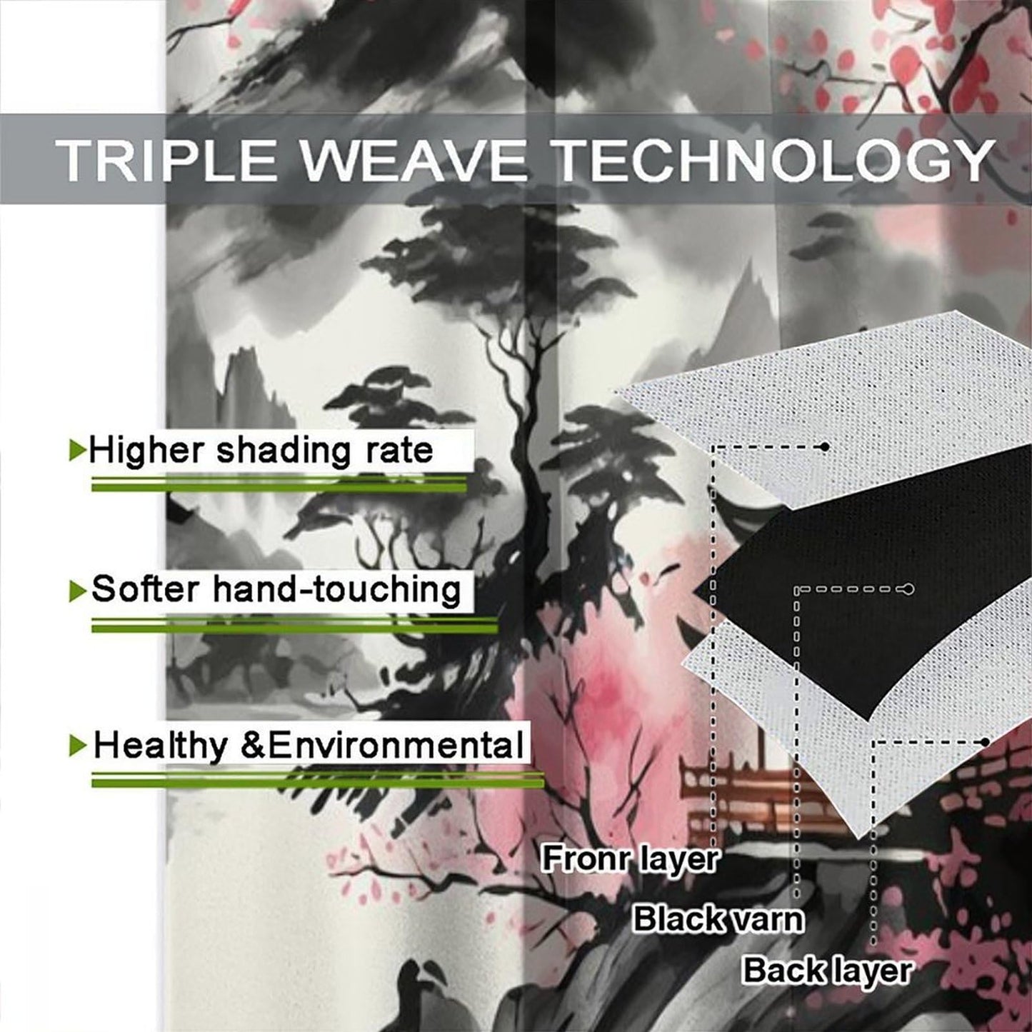 YSWOW Japanese Curtains, Asian Cherry Blossom Landscape Japanese Animation Art Printed Window Drapes for Bedroom Living Room Kitchen Decor Fabric 2 Panel 42x45 Inch 30% Shading Rate