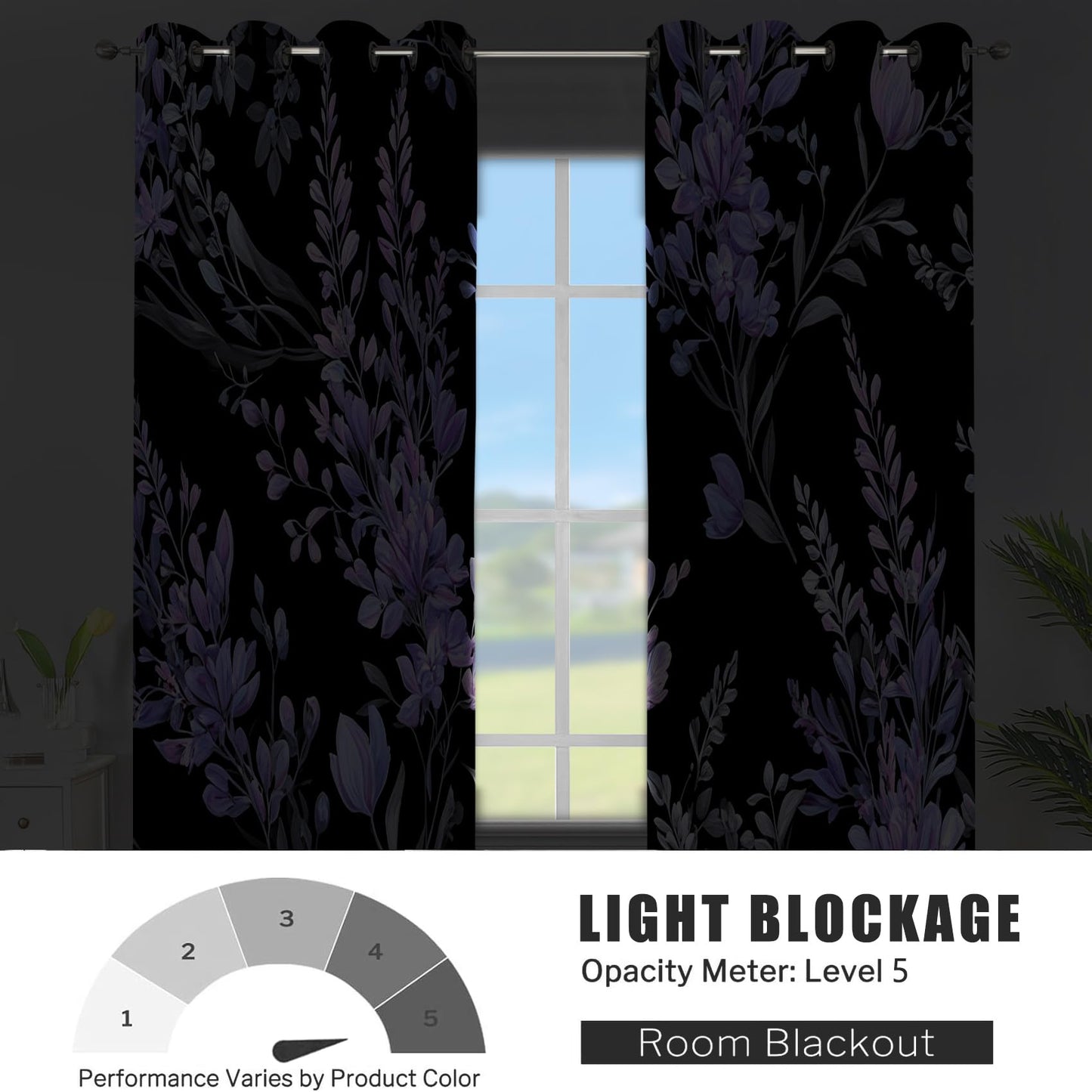 Lavender Blackout Curtains for Bedroom Living Room Purple Flower