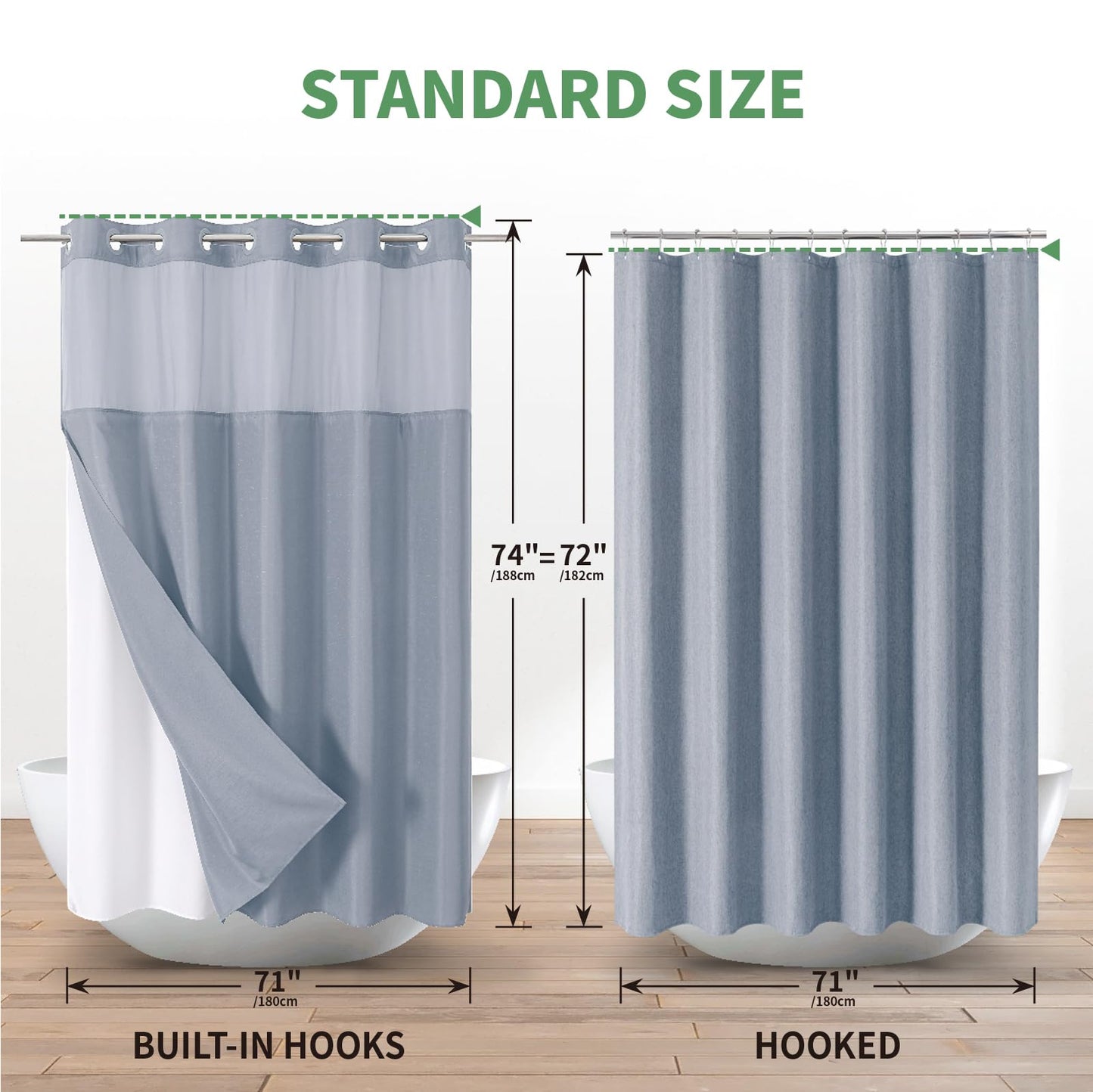 eachope Blue No Hook Shower Curtain with Snap-in Fabric Liner Set,Slub Textured Fabric Shower Curtains for Bathroom,Hotel Style Modern Shower Curtain,Water Repellent & Washable,71x74(72)