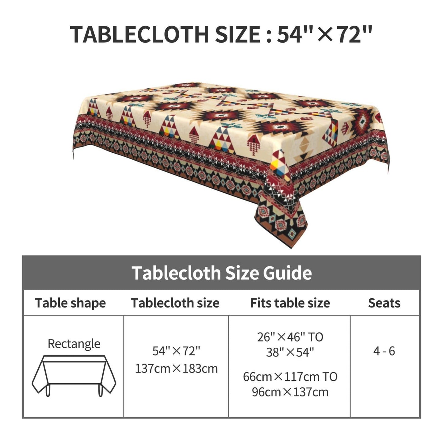 Southwestern Geometric Rectangle Tablecloth 54" x 72", Vibrant Tribal Polyester Waterproof Table Cover, Boho Ethnic Southwest for Dining Room Kitchen Party Indoor Outdoor, Gifts for Rustic Decor Lover