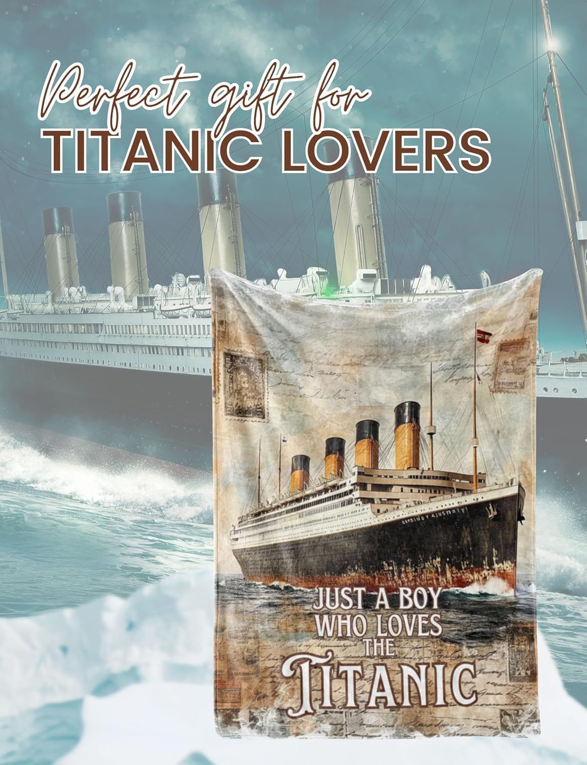Huglanket Titanic Themed Flannel Plush Blanket, 50"x65" Soft Throw for Boys, Gift for Birthday & Christmas