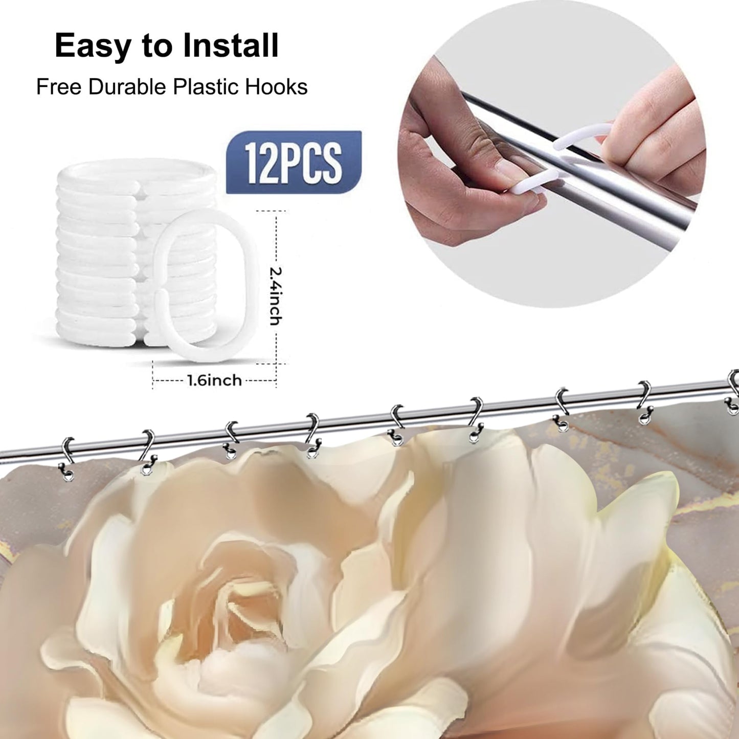 Yookeb African American Flower Bathroom Shower Curtain 60W by 71H Inch Black Girl Woman Sexy Marble Inspirational Motivational Positive Polyester Fabric 12 Plastic Hooks Waterproof Decor