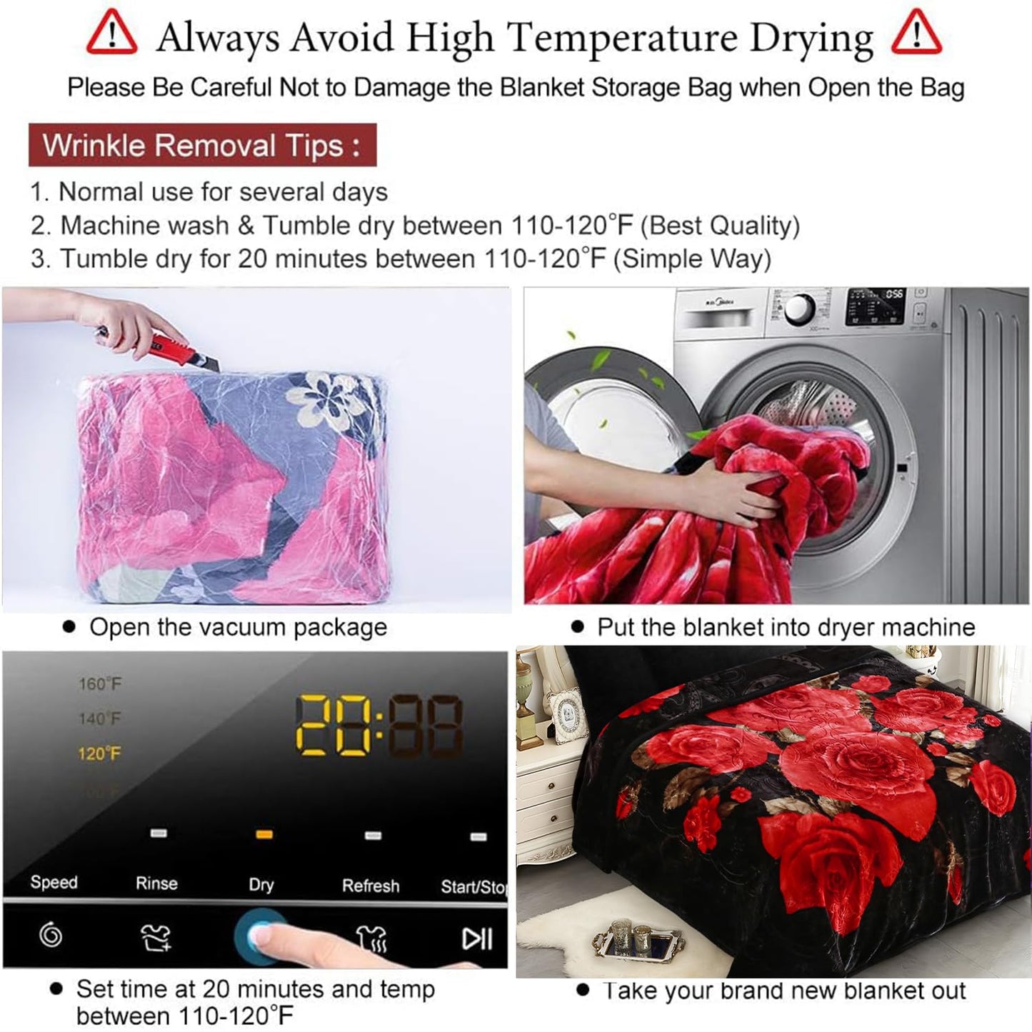 JYK Soft Blanket Korean Mink Blanket, 5 LB Fleece Blanket Queen 75'' x 87'' - 2 Ply Reversible 520GSM Super Soft Plush, Medium Thick, Warm Bed Blanket for Autumn Winter - Peony/Rose