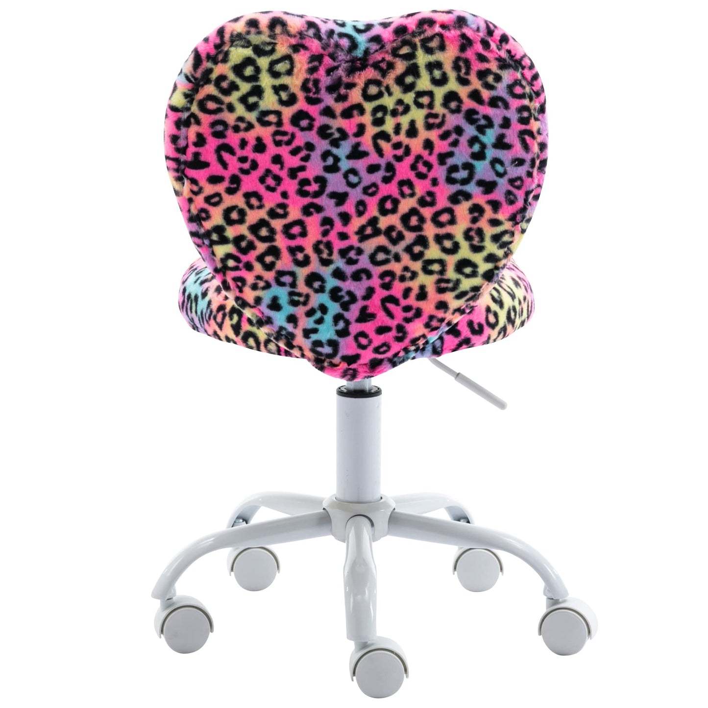 DM Furniture Cute Fuzzy Kids Chair Rolling Study Desk Chair Furry Studing Computer Task Chair Faux Fur Swivel Vanity Chair for Girls Boys Bedroom, Red Leopard