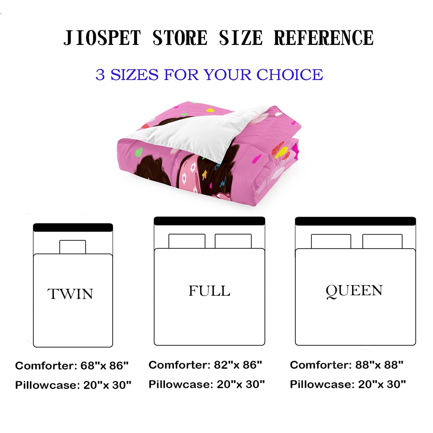 Jiospet Black Girl Full Size Comforter Sets for Girls-Black African Girls Bedding Sets Pink Princess Full Size Comforters Sets Kids Room, Full (1 Comforter 2 Pillowcases)