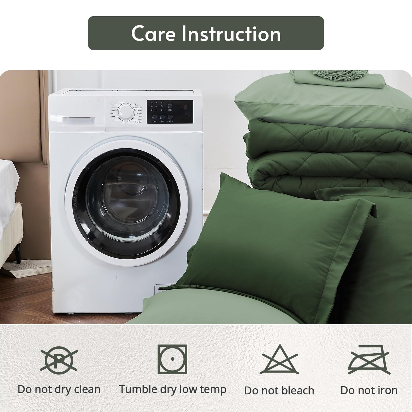 MUXHOMO 7 Pieces California King Comforter Set, Reversible Bed in a Bag Cal King Size, All Season Bedding Set with Comforter, Flat Sheet, Fitted Sheet, Pillowcases & Shams, Dark Green & Light Green