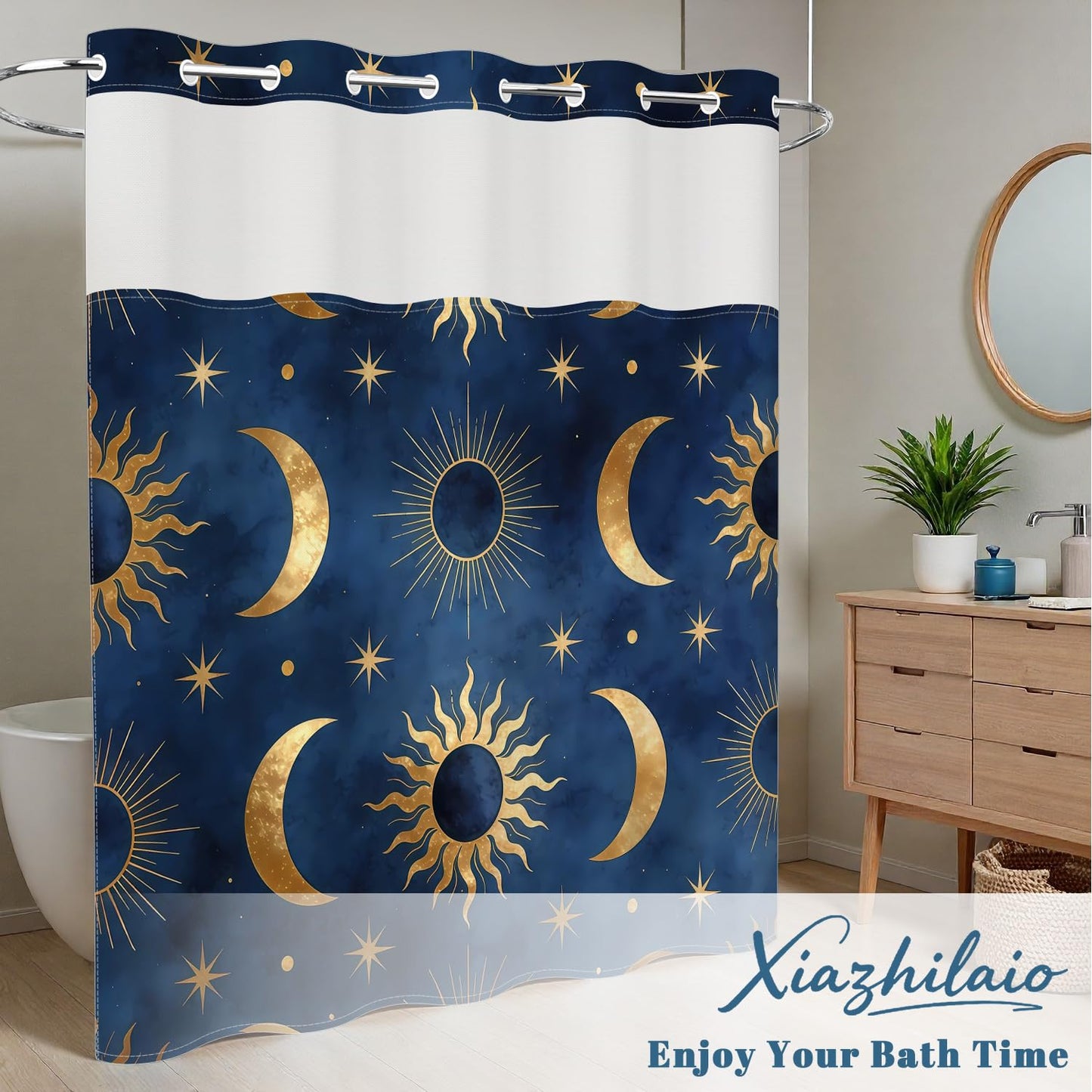 Xiazhilaio Celestial No Hook Shower Curtain with Snap in Liner, 71x74 Inch