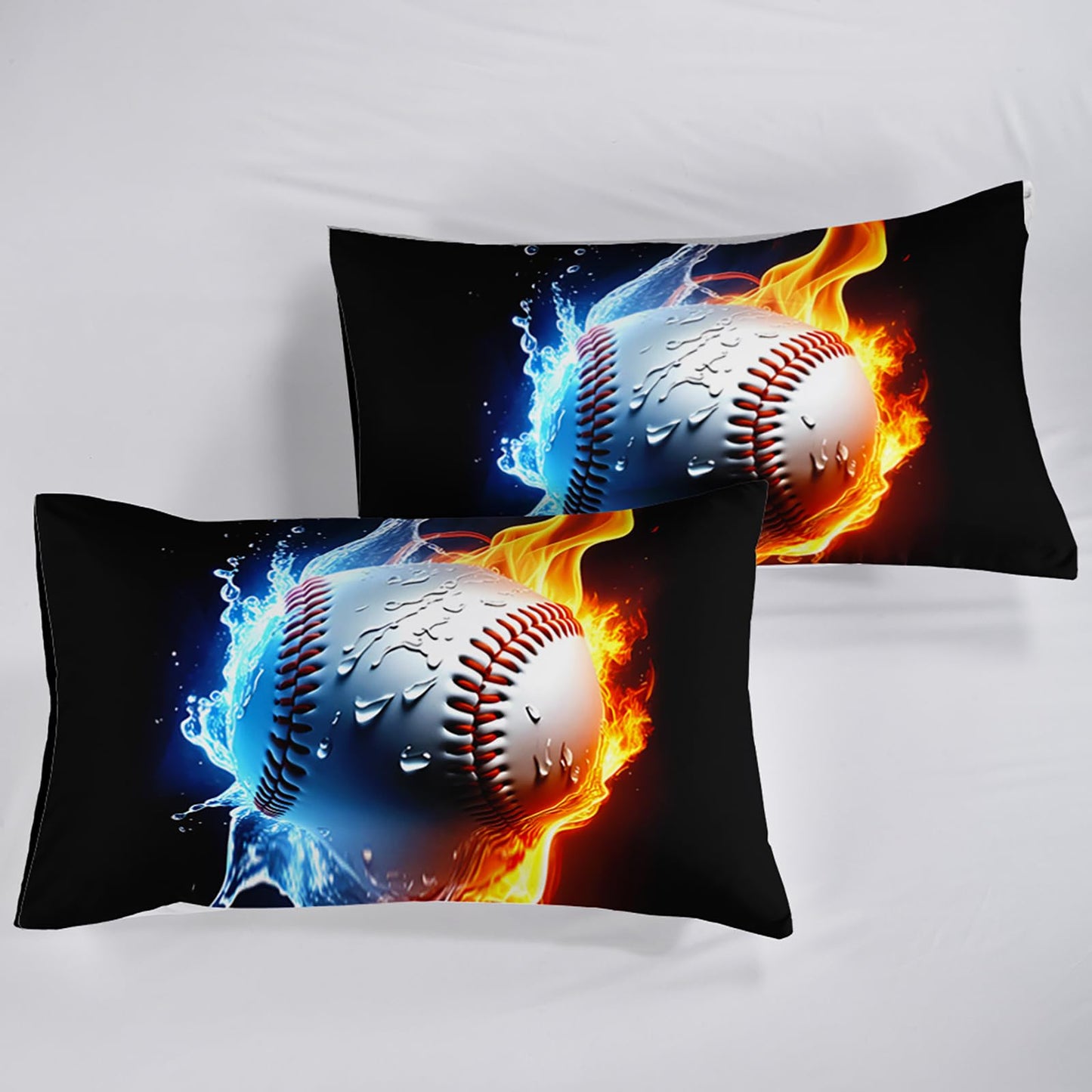 QOOMO 3Pcs Baseball Comforter Set Twin,Fire and Water Bedding Set for Teens Boys Girls,Sports Printed Comforter with 2 Pillowcases,Down Alternative,Soft and Lightweight