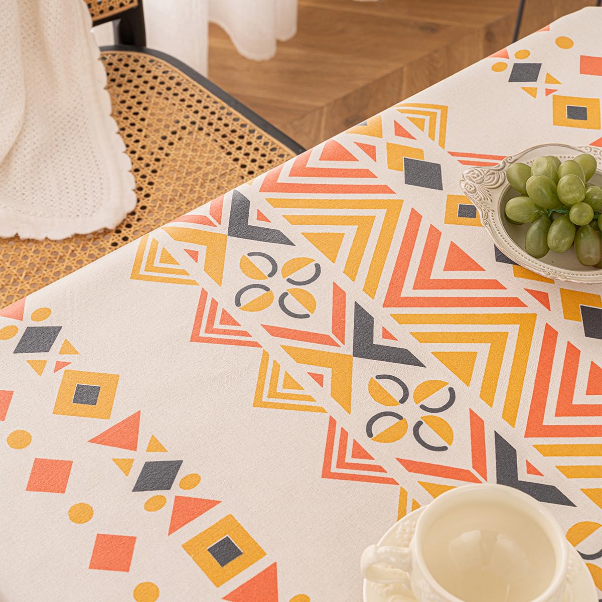 JunWondC Waterproof Bohemian Tablecloth 6-8ft Rectangle Orange Multi Tassel