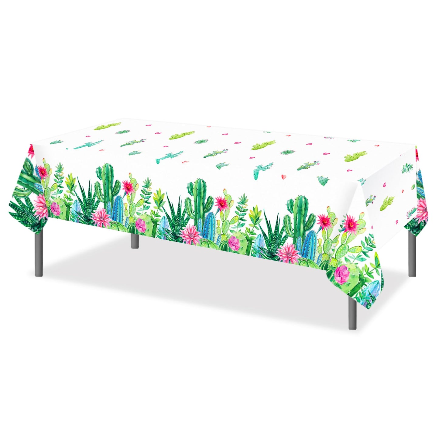 CC HOME 1Pc Succulent Cactus Party Plastic Tablecloth 54 x 87 Inch Long Table Cover, Plants Cactus Party Tablecover for Succulent Theme Kids Baby Shower Birthday Dinner Picnic Kitchen Event