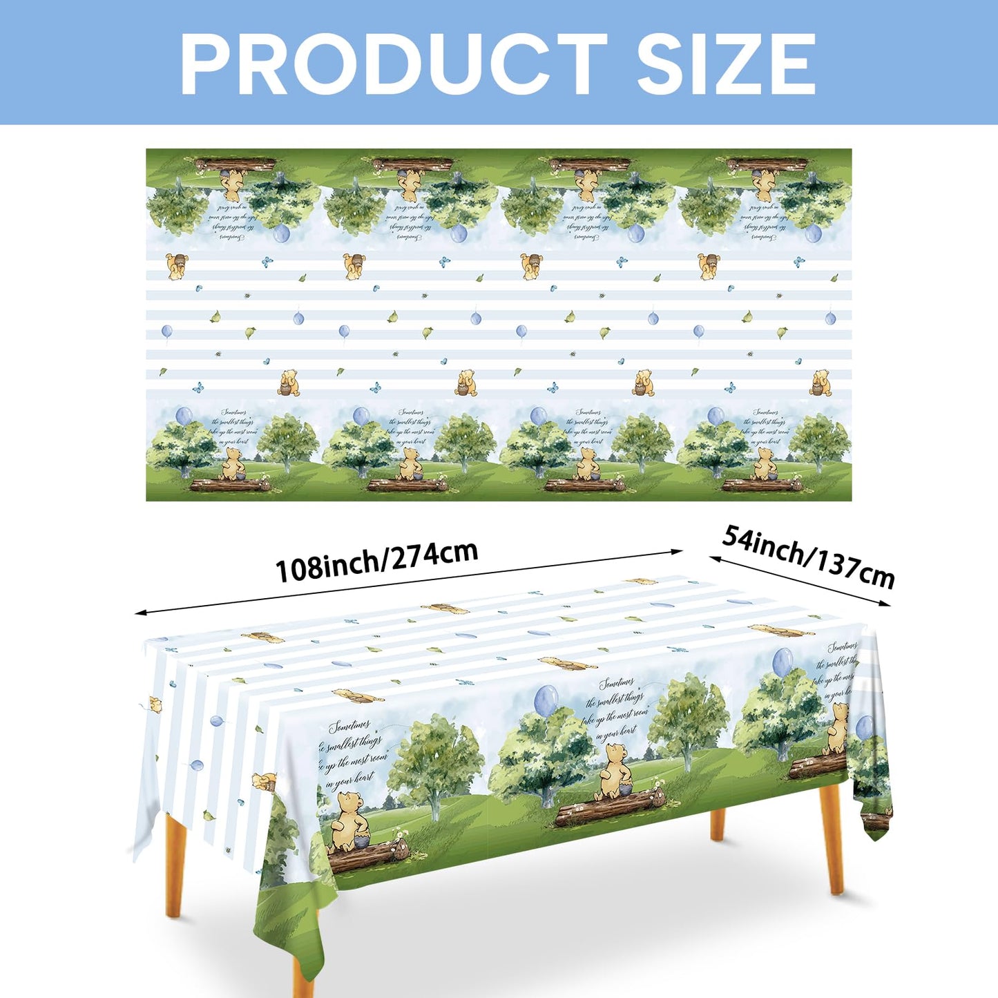 JINHUPANDER 3Pcs Bear Tablecloth for Baby Shower Decorations Plastic Disposable Rectangular Bear Table Cover Birthday Decorations for Kids 54 * 108 inch