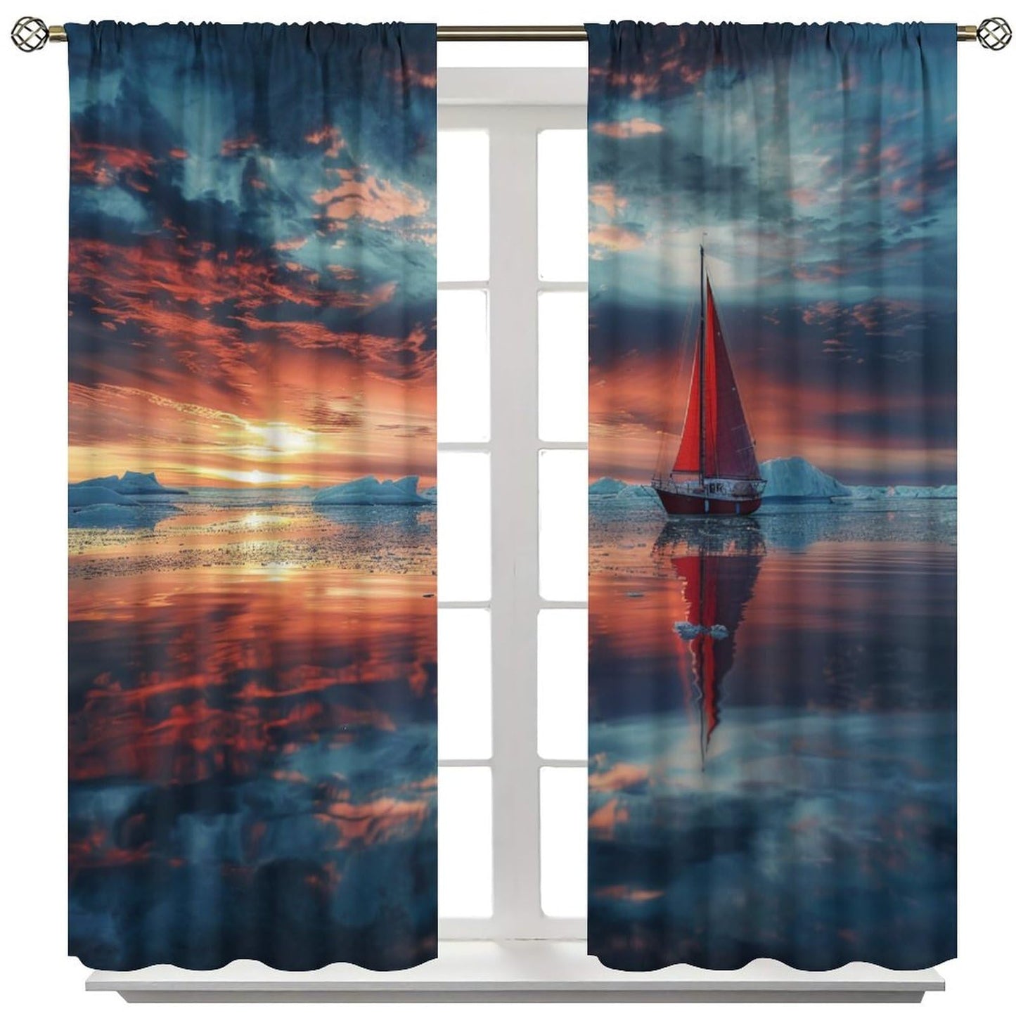 TOWINSFB Classic Ocean Sailboat Blackout Curtains for Living Room Bedroom, Colorful Sky Cloud Sunset Scenery Window Curtains Rod Pocket Thermal Insulated Window Drapes, 2 Panels, Each 21W x 45L
