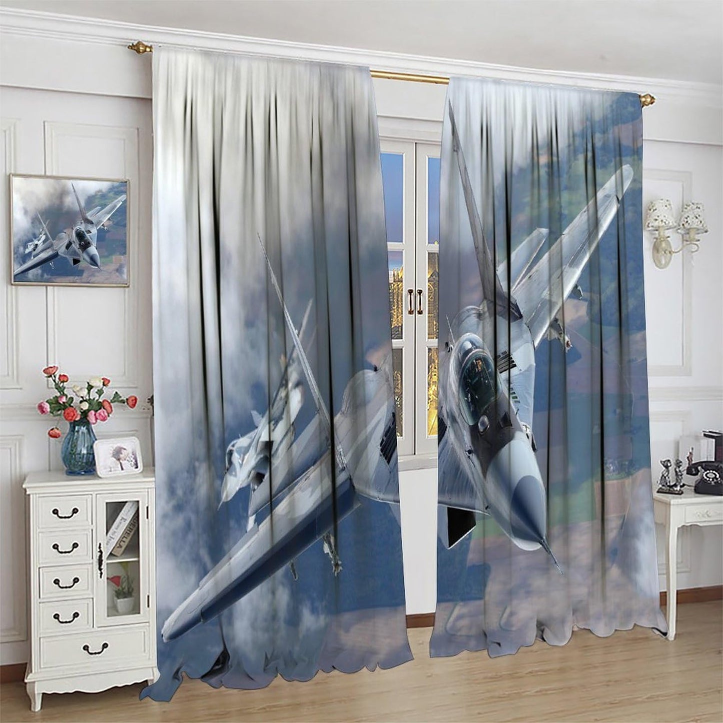 VUMIVI MiG-29 Curtains Modern Fighter Jets Beautiful Design 3D Close-Up Military Equipment Theme Rod Pocket Window Treatments for Boys Bedroom Kitchen Living Dining Room Office 42" W X 44.5" L