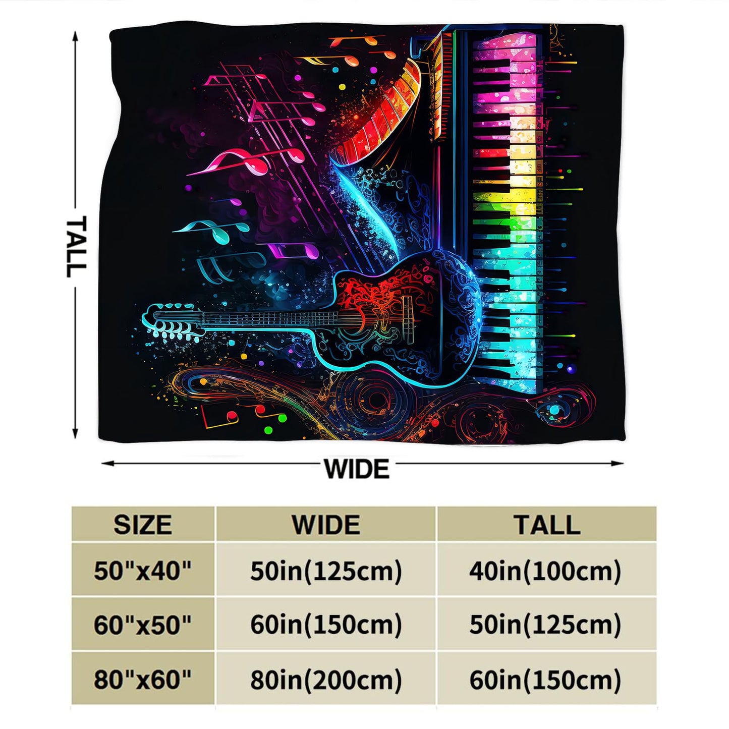 Colorful Guitar Blanket Ultra Soft Cozy Music Note Piano Throw Blanket Fleece Fuzzy Plush Bedding Rock Musical Instrument Gifts for Women Girls Kids Adults 50"x40"